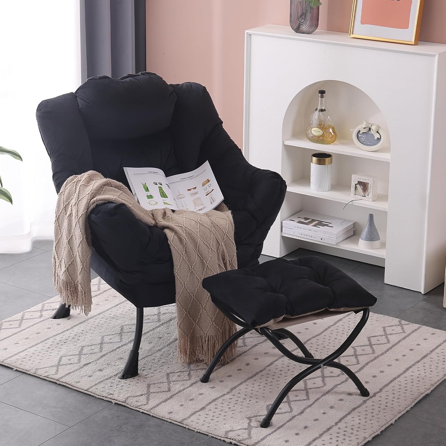 Modern Lazy Chair with Ottoman, Lounge Accent Reading Chair for Living Room - Image 11