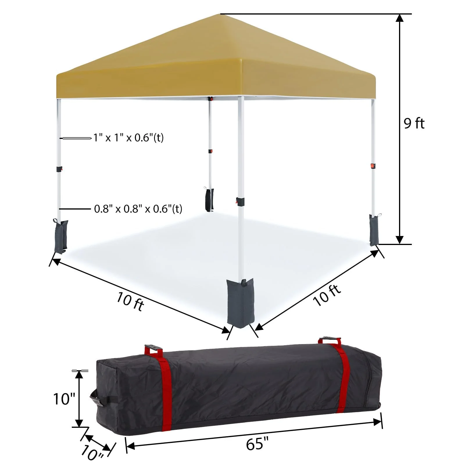 Luku 10x10ft Instant Pop-Up Canopy Tent with Patented Center Lock System, Portable Wheeled Carry Bag, Adjustable Height Straight Legs for Outdoor, Garden, Market, Patio, Yard - Image 10