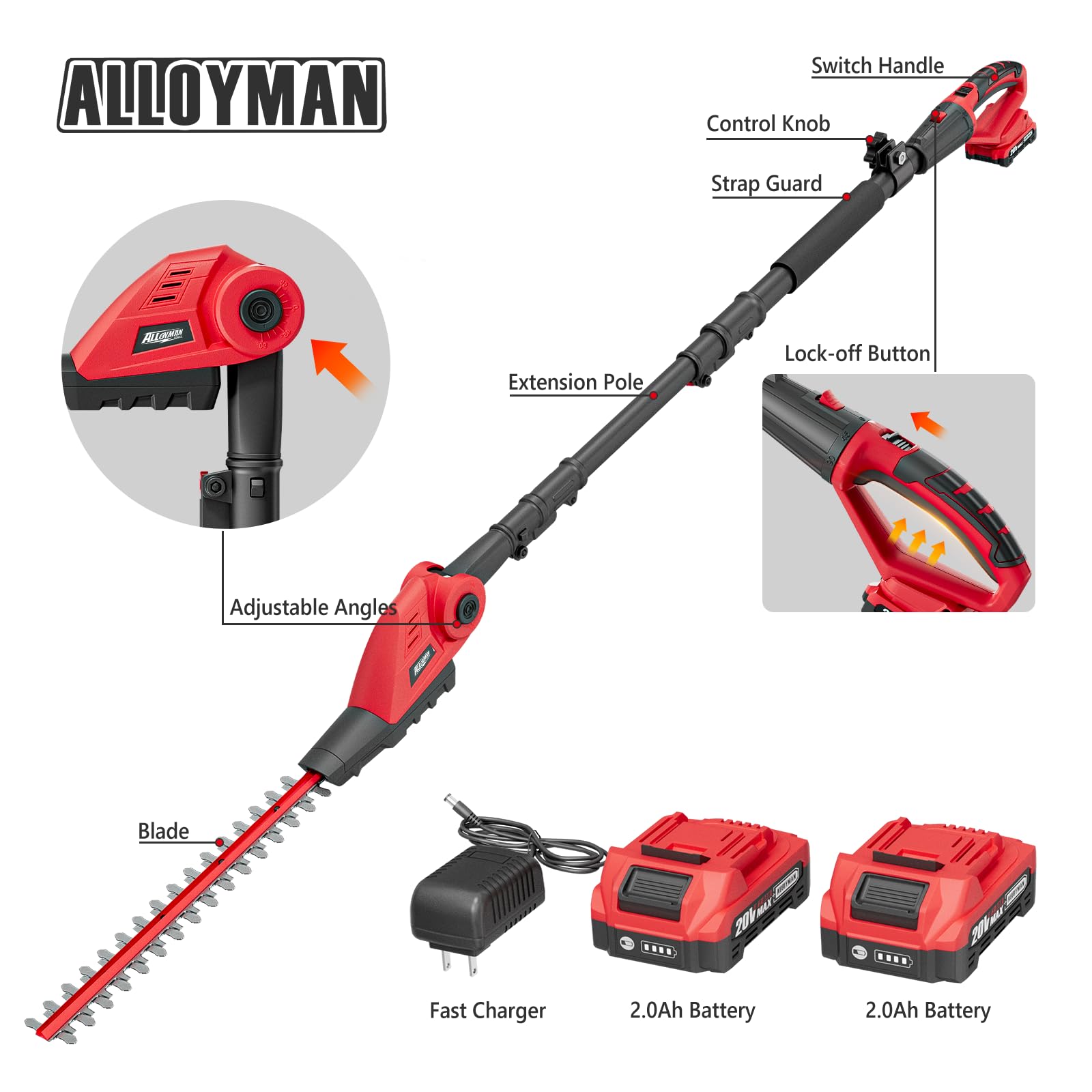 20V MAX Cordless Pole Hedge Trimmer, 2 x 2.0Ah Batteries and Charger Included - Image 14