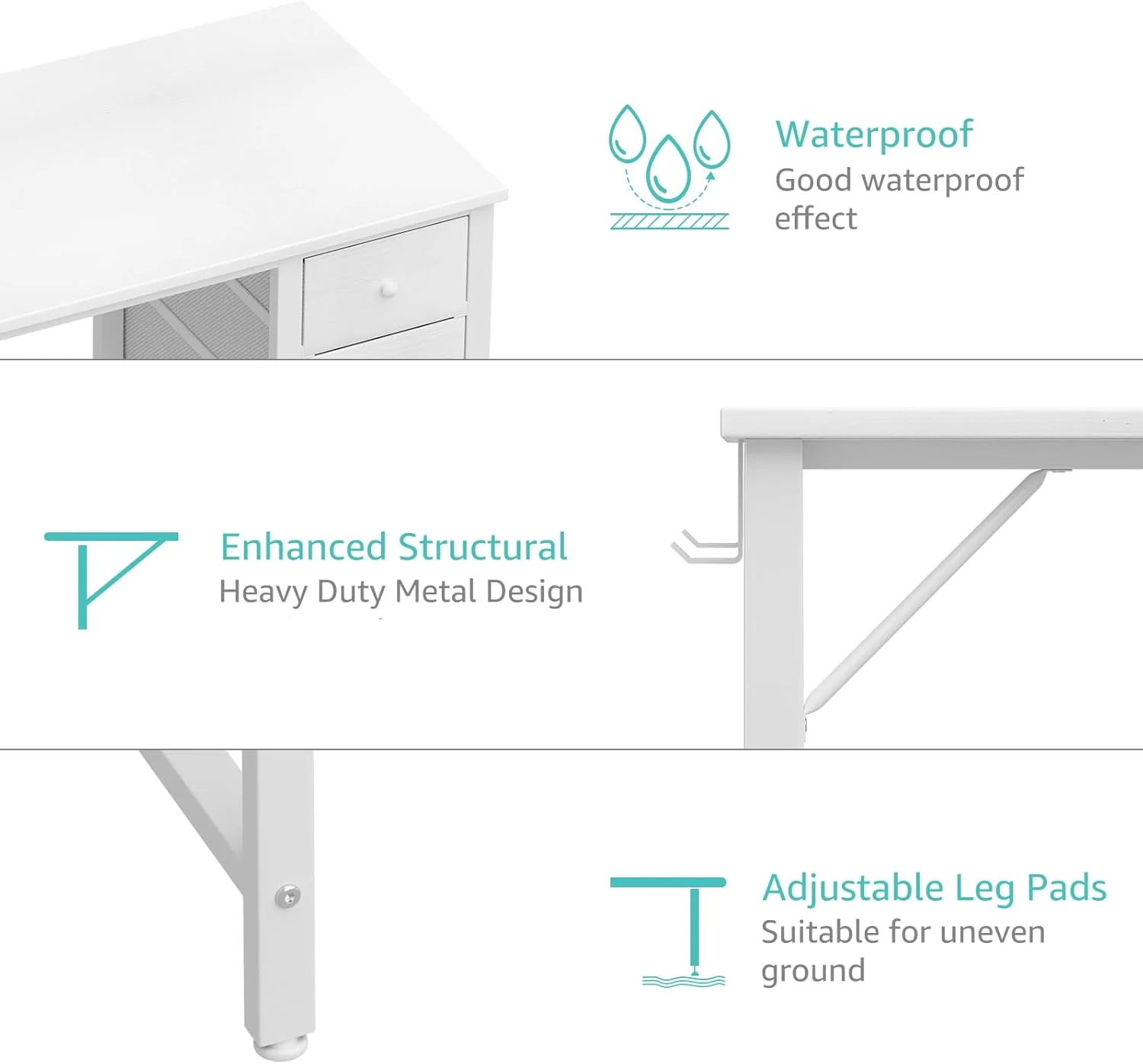 40 Inch Small White Desk with Fabric Drawers, Compact Computer Writing Desk for Home Office, Bedroom and Study - Image 7