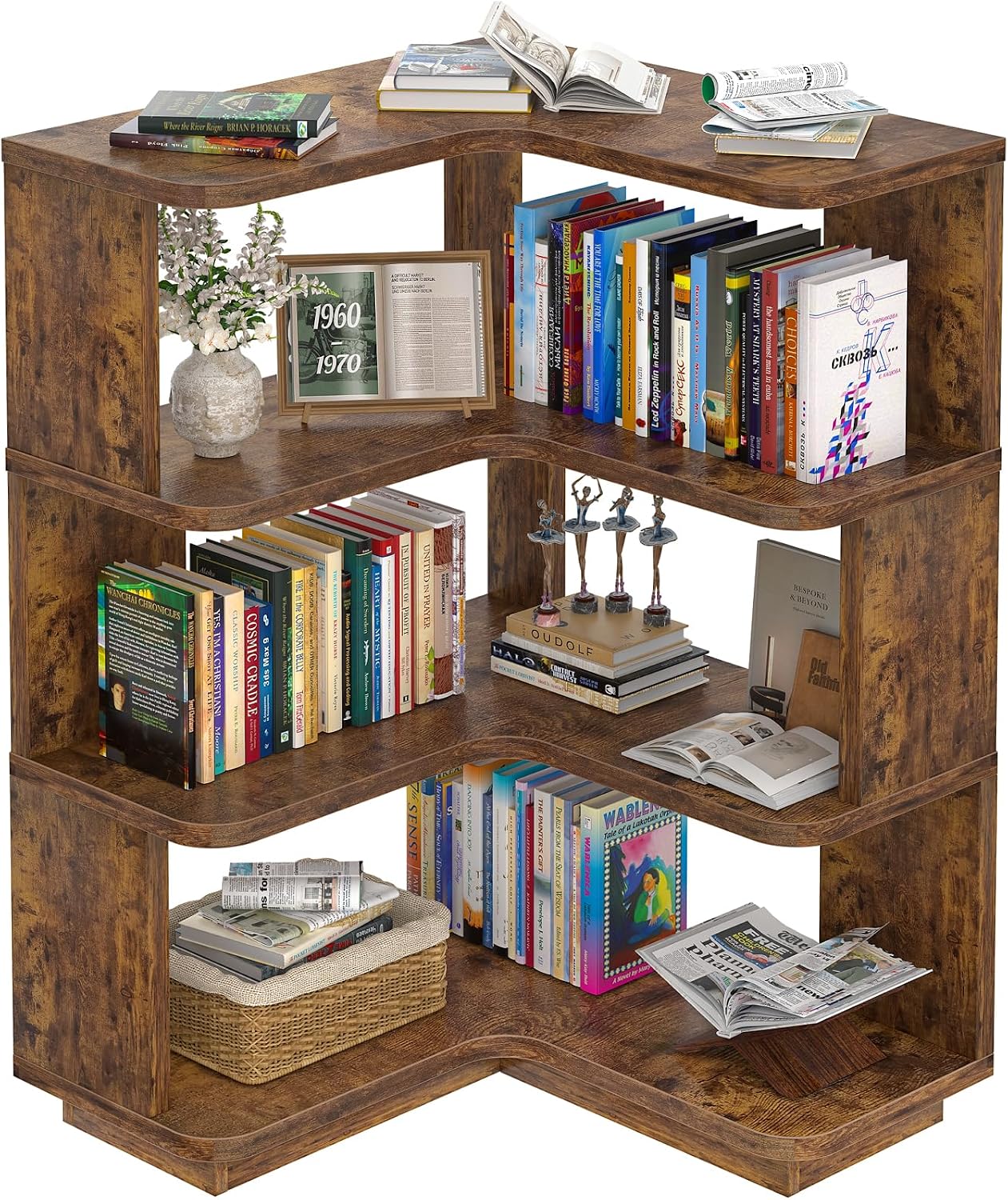 Corner Book Shelf, 6-Shelf L Shaped Corner Bookshelf with Baffle - Image 14