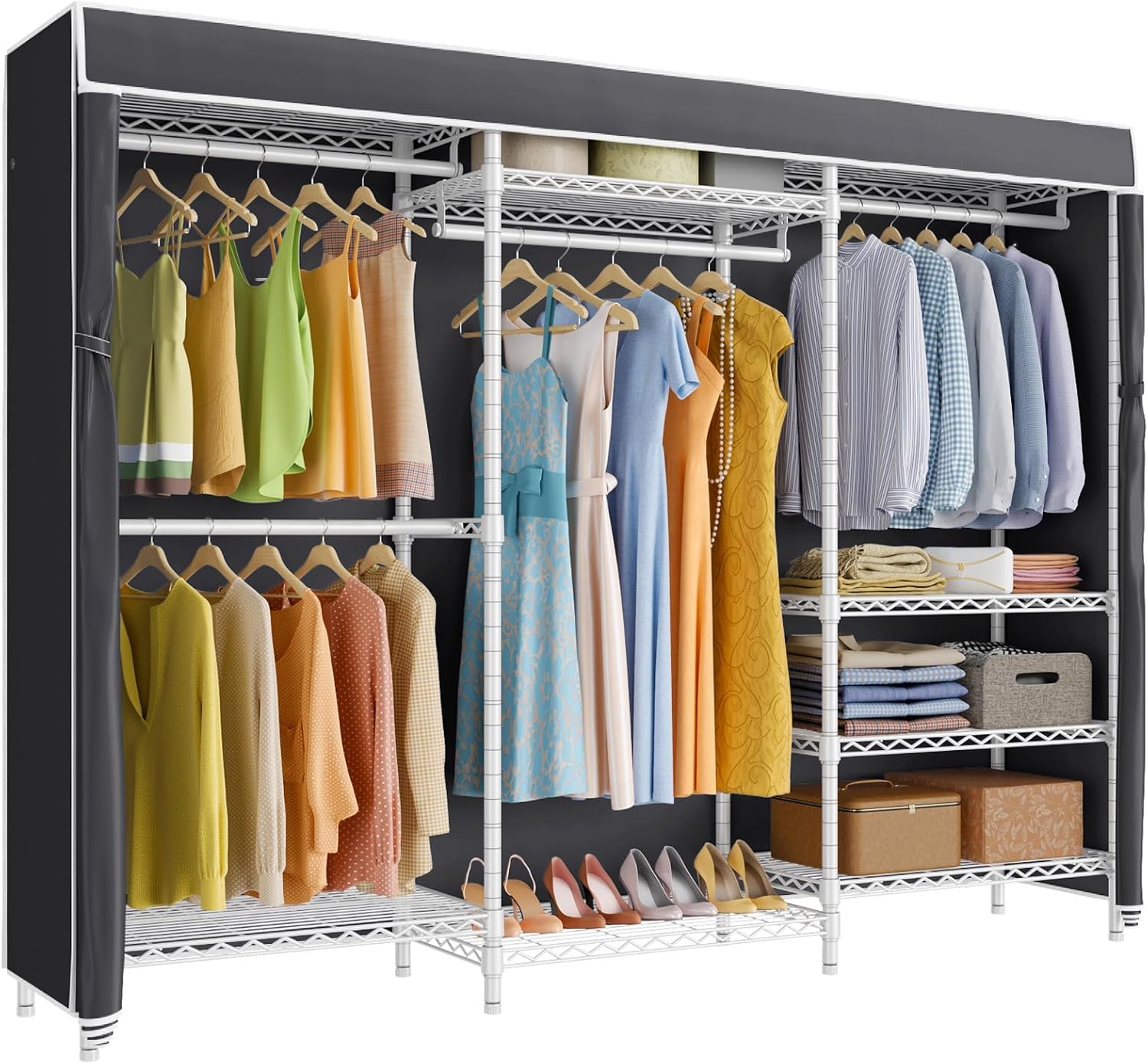 VIPEK V5C Heavy Duty Covered Clothes Rack Portable Closet Rack, Black Metal Clothing Rack with Black Upgarded Polyester Cover, Adjustable Custom Freestanding Closet Wardrobe, Max Load 800LBS - Image 3