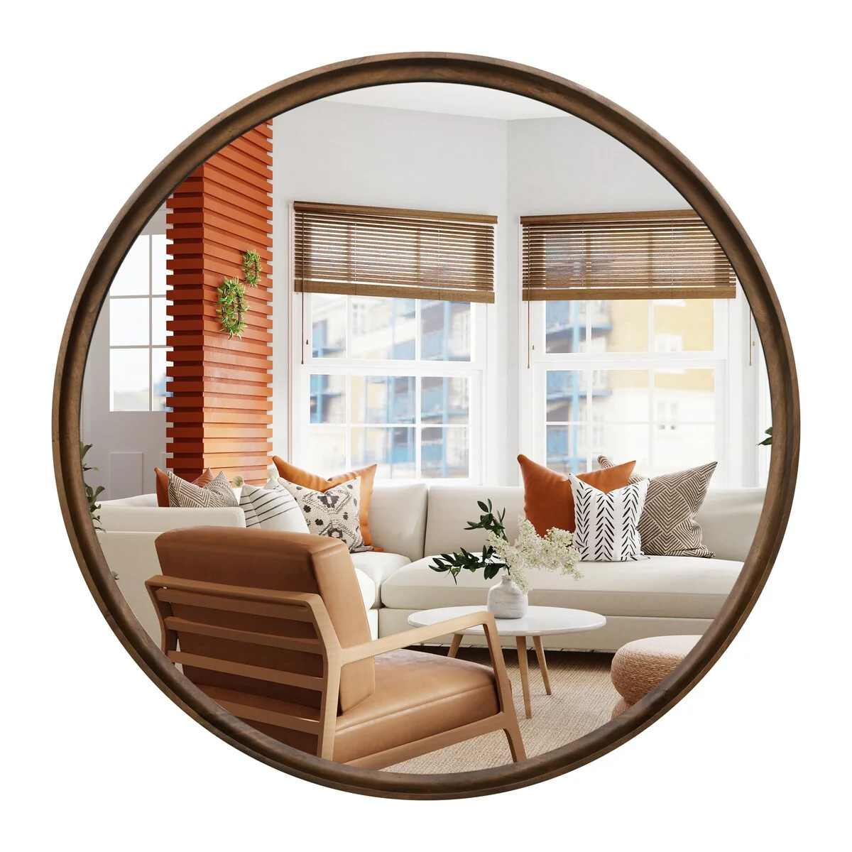 Classic Farmhouse Round Wall Mirror, Wooden Frame Decorative Accent Mirror for Living Room, Bedroom and Entryway - Image 19