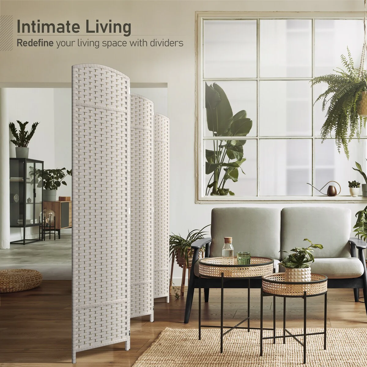 6 Panel Room Divider, 6ft Tall Extra Wide Folding Privacy Screen with Hand-Woven Mesh Panels - Image 7
