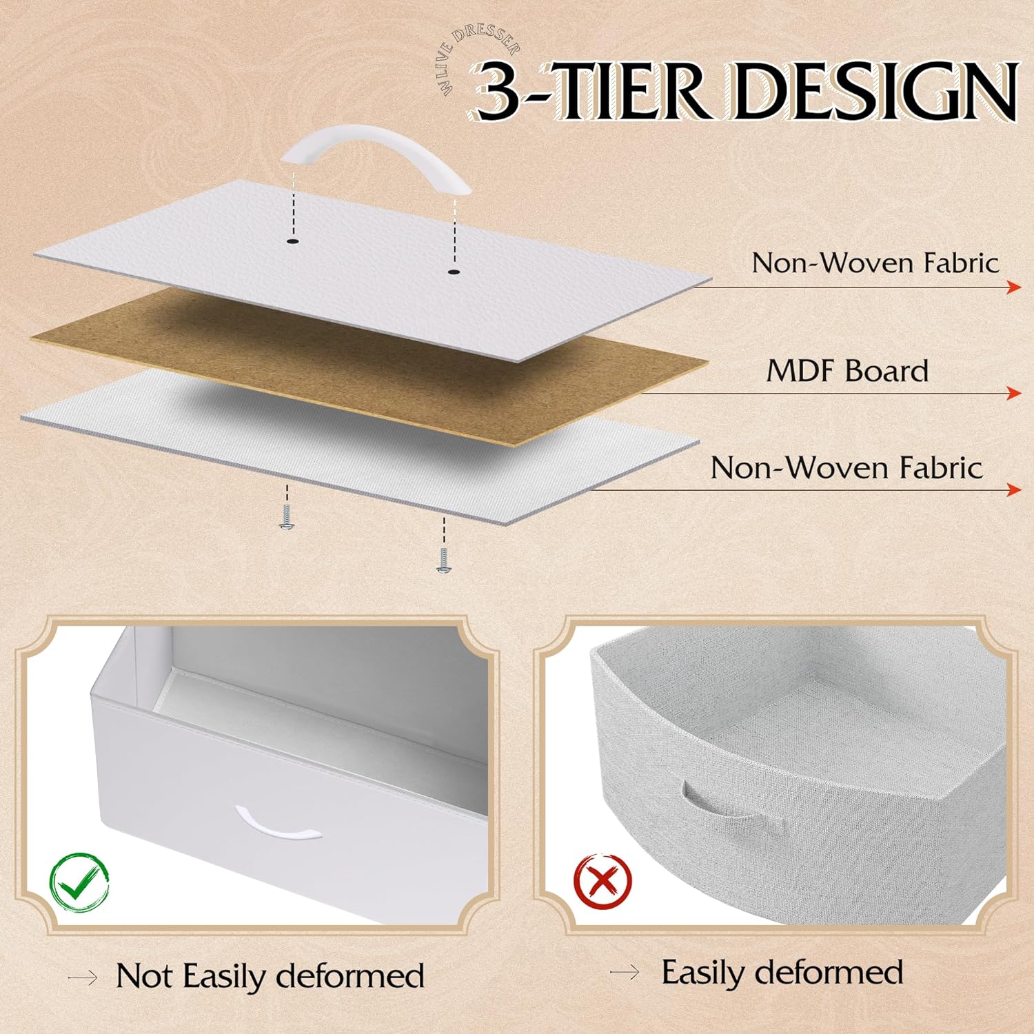 Tall Fabric Dresser with 8 Drawers, Bedroom Storage Chest and Clothing Organizer for Home and Closet - Image 7