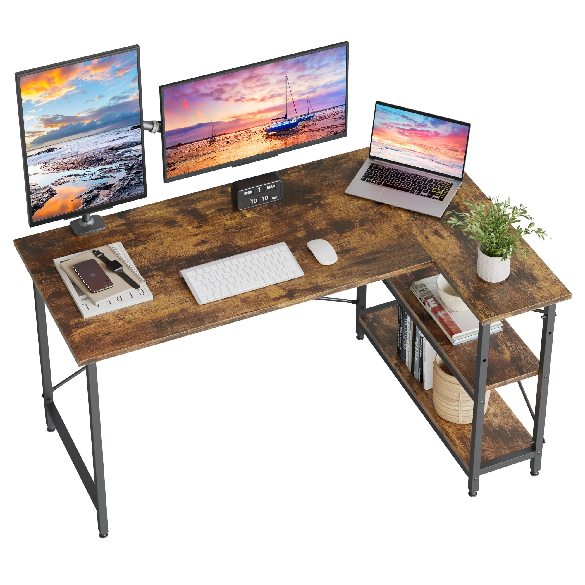 Small L Shaped Computer Desk with Storage Shelves, Compact Corner Workstation for Home Office and Study - Image 112