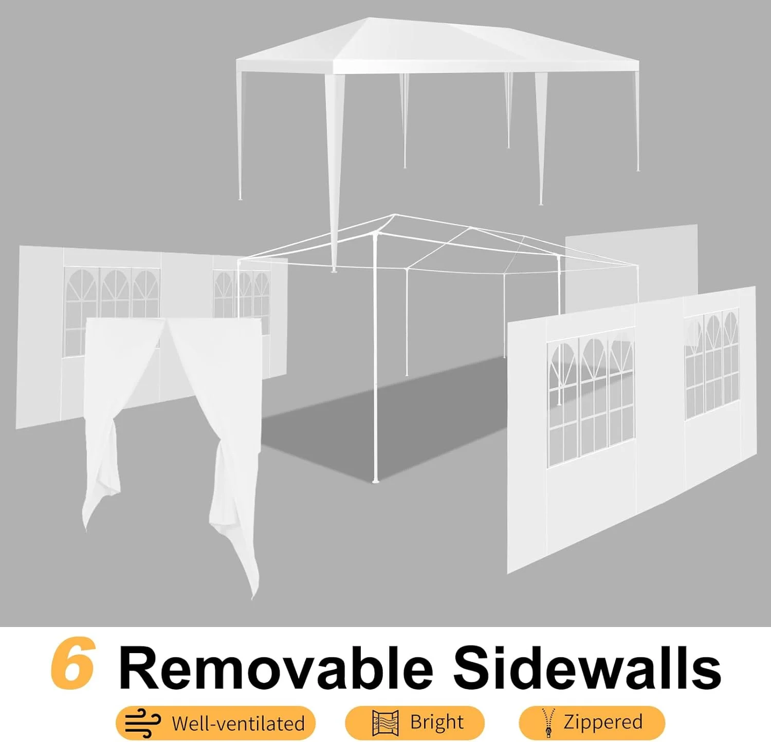 Hoteel Party Tent 10x20 Canopy Tents for Parties with 4 Removable Sidewalls, Patio Camping Gazebo, Portable Tent for Parties, Weddings, BBQ, Waterproof, White - Image 8