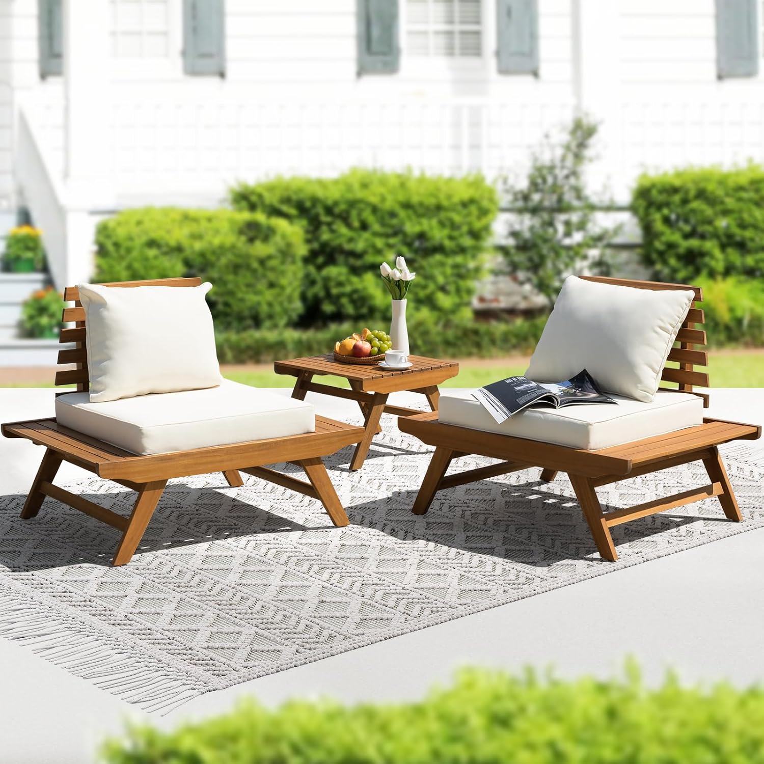 Heavy Duty 400lbs Capacity Patio Bistro Sets, 3 Piece Outdoor Folding Chairs with Cushions and Square Table, FSC-Certified Acacia Wood, Space-Saving Design for Balcony, Garden and Porch - Image 13