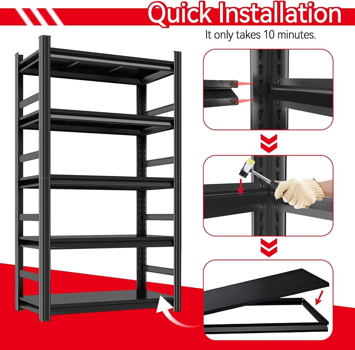 Garage Shelving 3500LBS Storage Shelves 5-Tier Adjustable Metal Shelving Units Garage Storage Shelves Heavy Duty for Industrial, Warehouse, Basement, Commercial, Black - Image 27