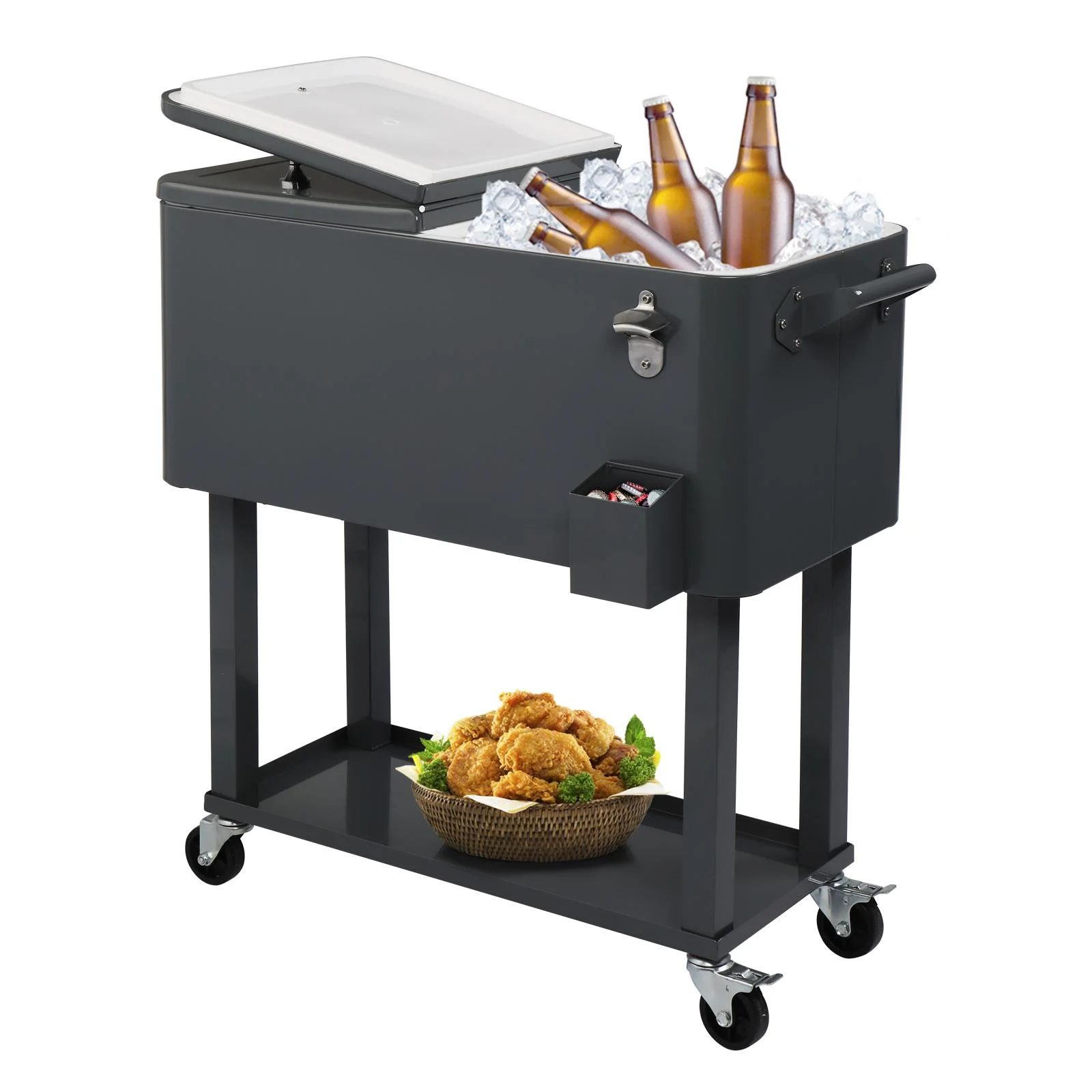 EasingRoom Iron Spray Plastic Patio Cooler Cart with Tray Cooler with Shelf Green - Image 15