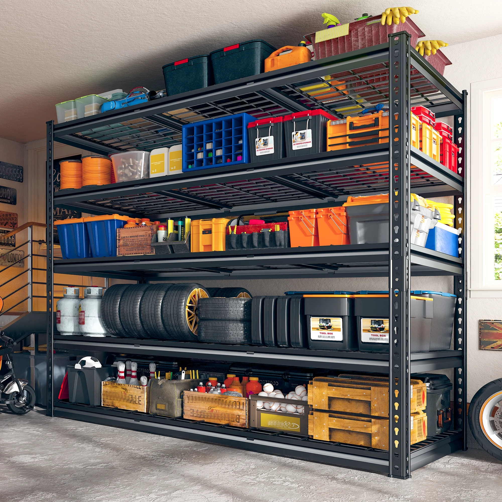 REIBII 48" W Garage Shelving Units 5 Tier Storage Shelves Heavy Duty Adjustable Metal Utility Shelf-72" H x 48" W x 24" D - Image 25