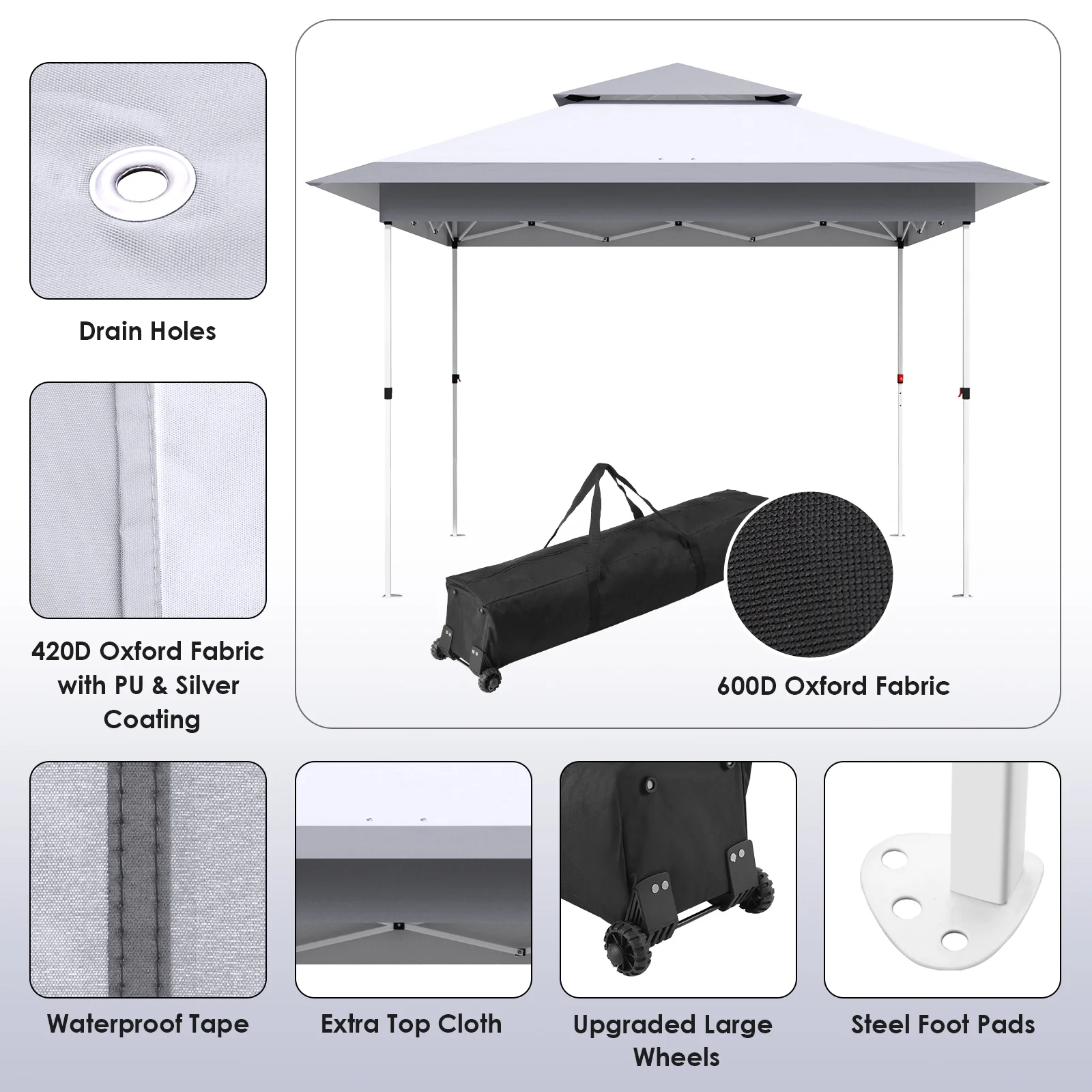 Arlopu White 12' x 12' Ez Pop Up Canopy Tent Portable Instant Folding Shelter Outdoor Camping Canopy Patio Party Gazebo - Image 9