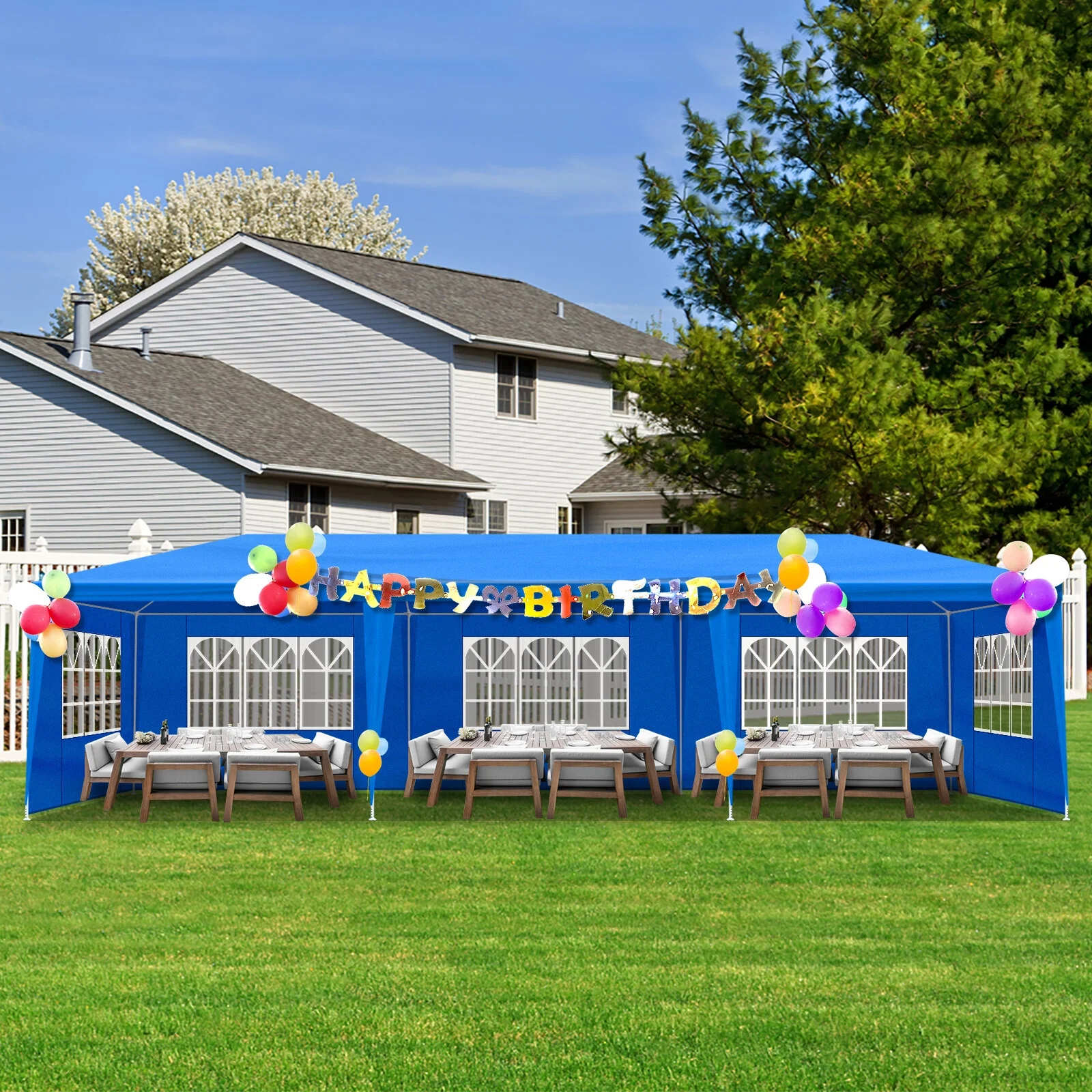 SONGMY Party Tent, Tents for Parties, Outdoor Gazebo Wedding Patio Camping Carport Canopy Shade Canopy Tent with Removable Sidewalls, Outside Event for Garden, Backyard (10'x30' Eight Sides Blue) - Image 7