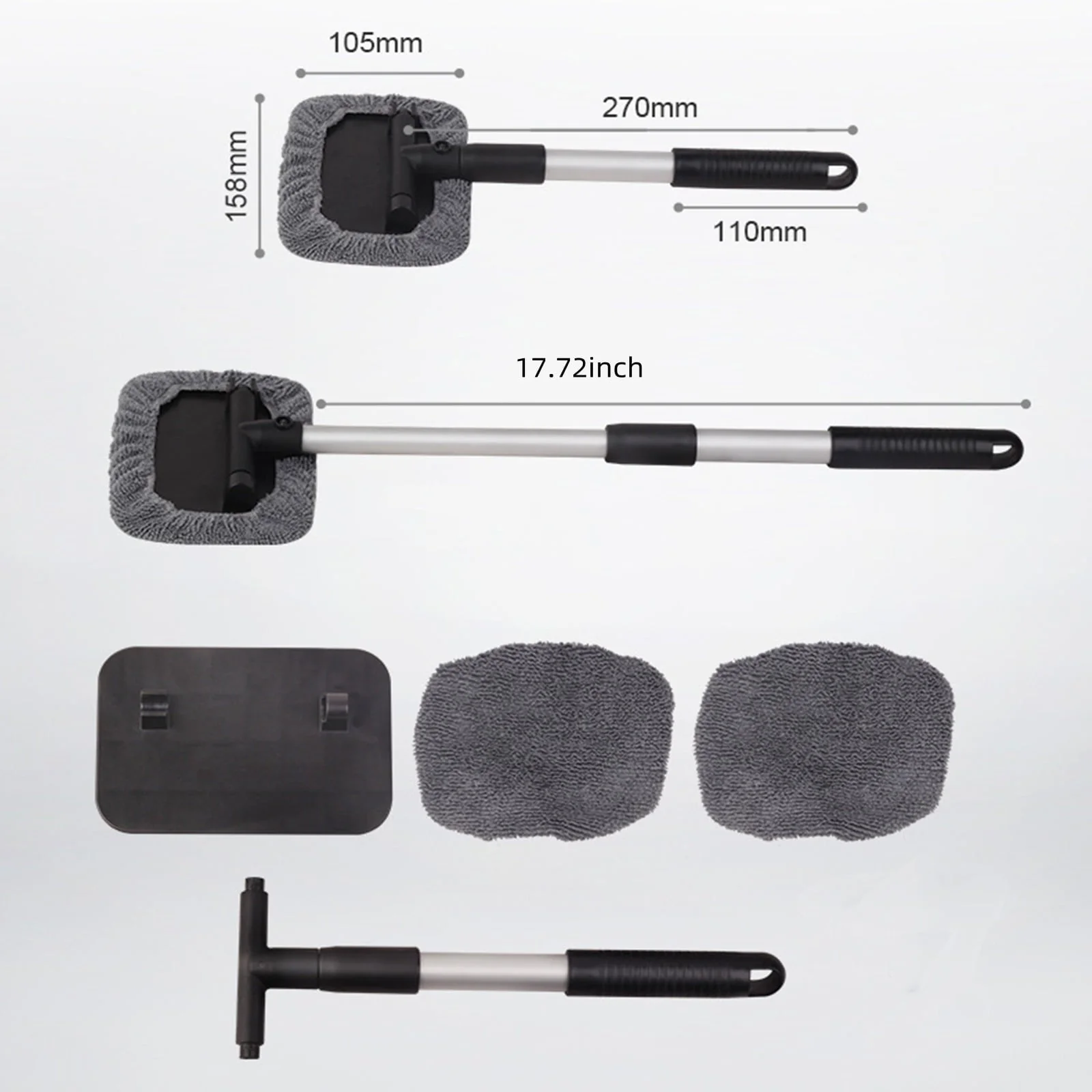 Lingouzi Car Cleaning Brush,extendable Windshield Cleaning Tool, Strong Absorbent Car Window Cleaner with 2 Pcs Washable Pads , Multifunctional Use Windshield Cleaner Tool Kit - Image 5