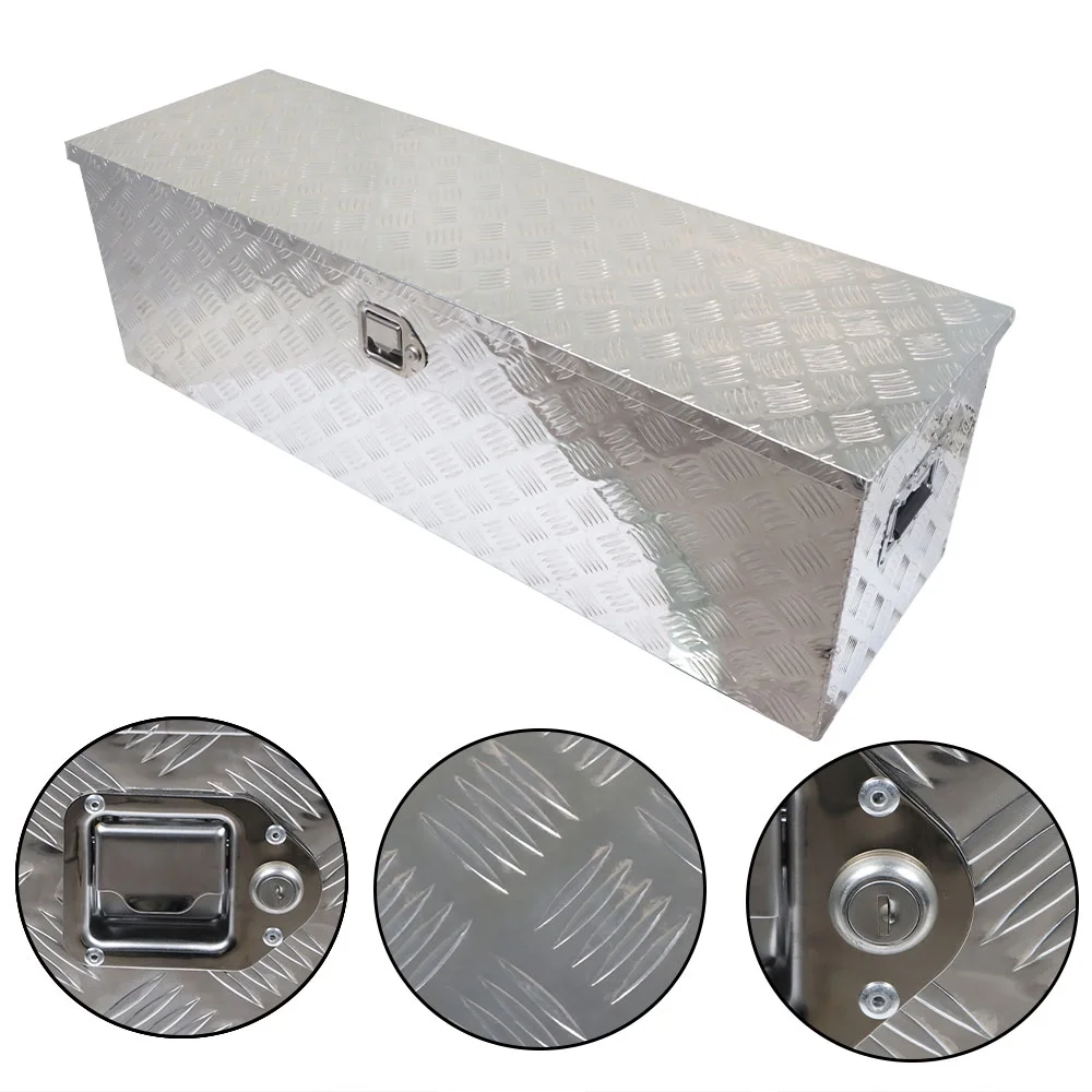SEBLAFF 49 Inch Trailer Tongue Tool Box Chest Box Diamond Tread Aluminum Heavy Duty Truck Pick Up Underbody Storage Organizer Handling Tools Weather Resistant w/Lock Sliver - Image 4