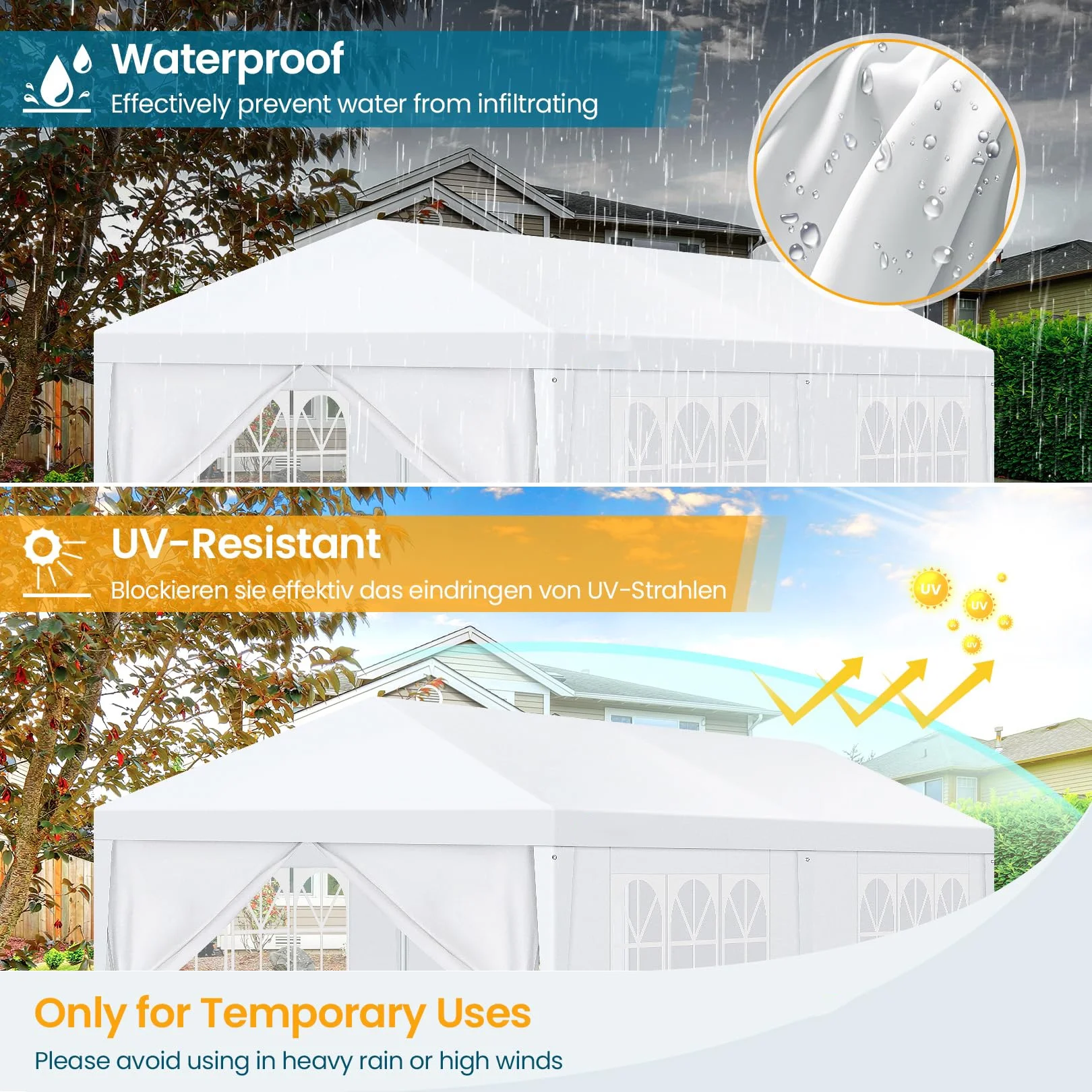 Hoteel Party Tent 10x20 Canopy Tents for Parties with 4 Removable Sidewalls, Patio Camping Gazebo, Portable Tent for Parties, Weddings, BBQ, Waterproof, White - Image 9