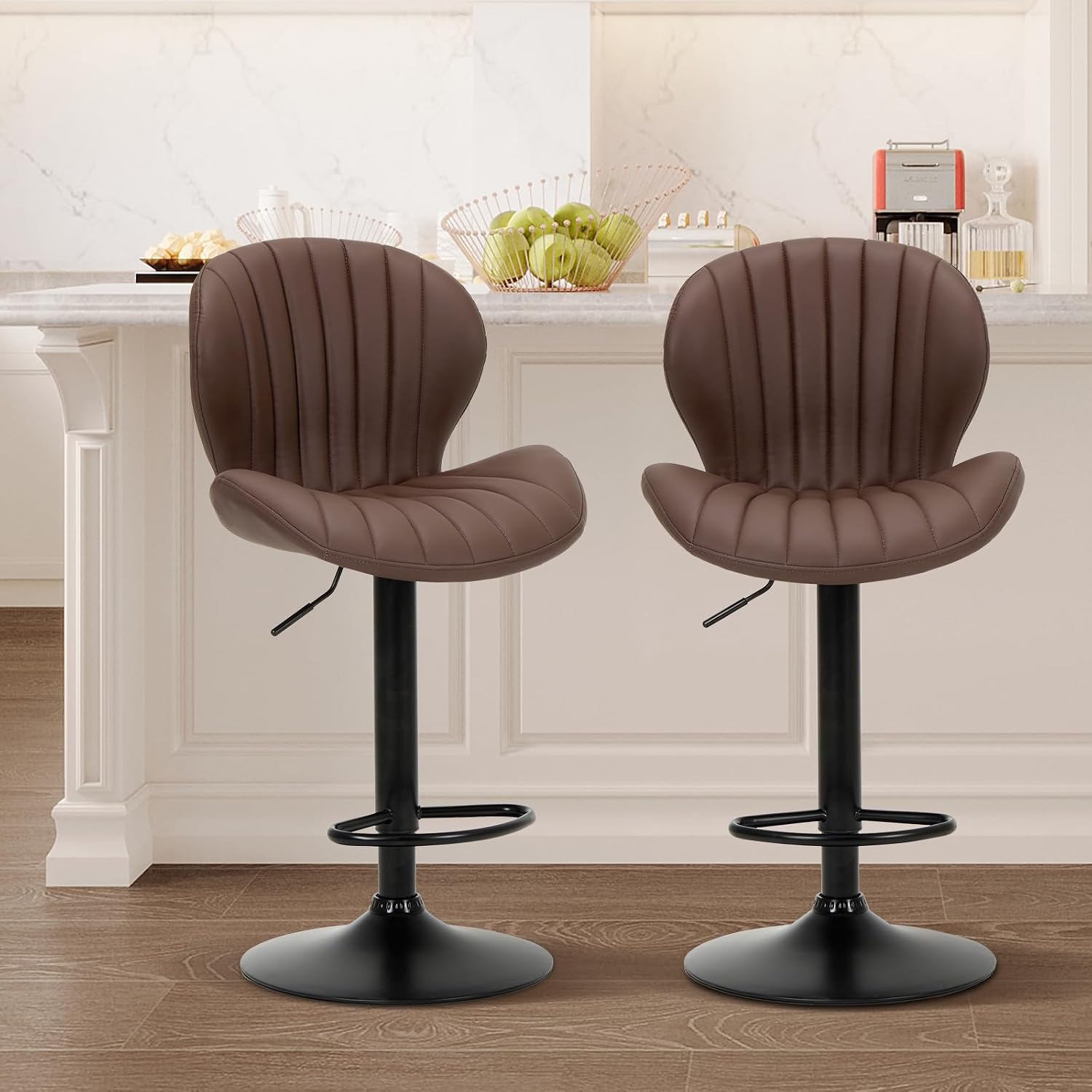 Bar Stools Set of 6, Modern Swivel Bar Chairs, Adjustable Faux Leather Upholstered Barstools Counter Height with High Backrest for Bar, Kitchen Island, Dining Room, Black - Image 14