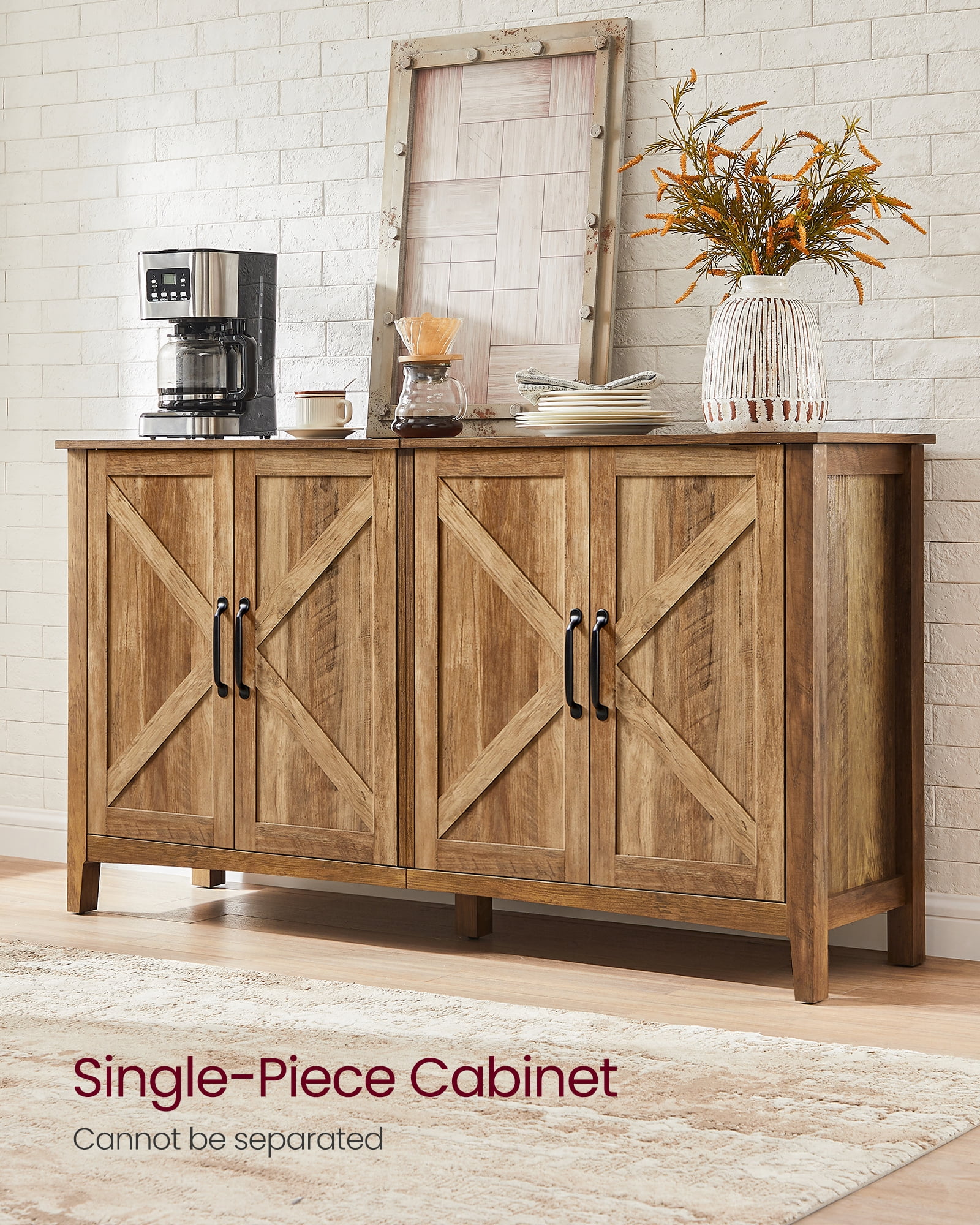 Buffet Cabinet Sideboard Storage Cabinet with Adjustable Shelves for Living Room Rustic Walnut - Image 2