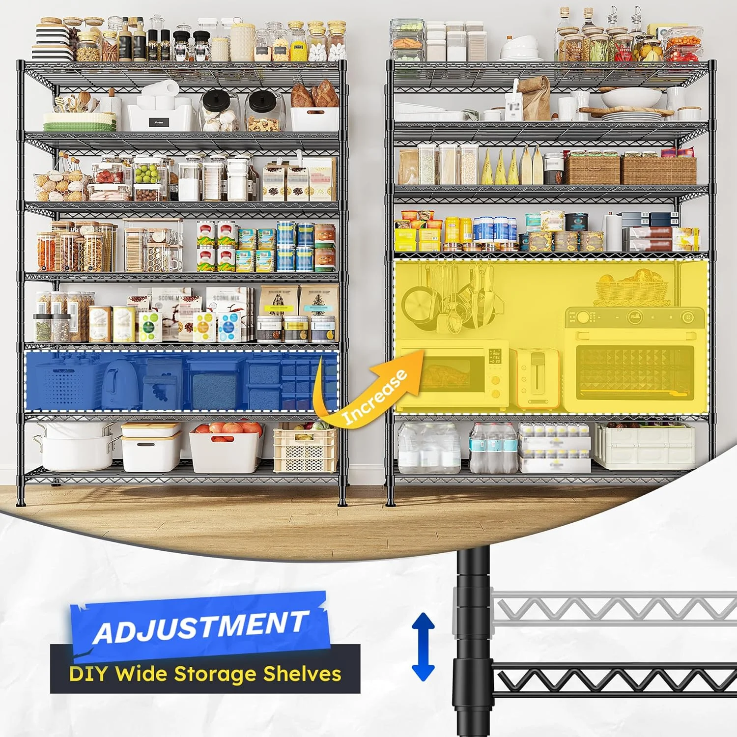 82.6H Metal Shelving Unit 7 Tier Storage Shelves Adjustable Wire Shelving Metal Wire Shelf Pantry Shelves Wire Rack for Kitchen Pantry Utility Room Garage 45" W x 82.6''H x 13.5" D, Black - Image 5