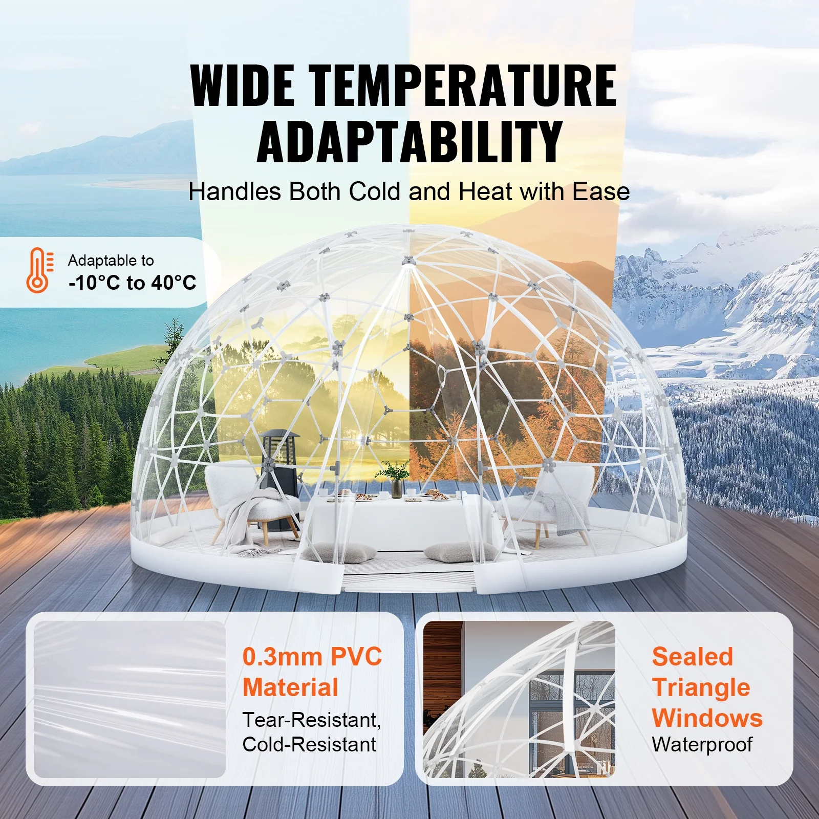 KFFKFF Outdoor Dome Shelter, 9.5 FT Clear PVC Garden Tent, Waterproof Geodesic Dome Tent with Window for Patio, Backyard Dining, and Parties - Image 2