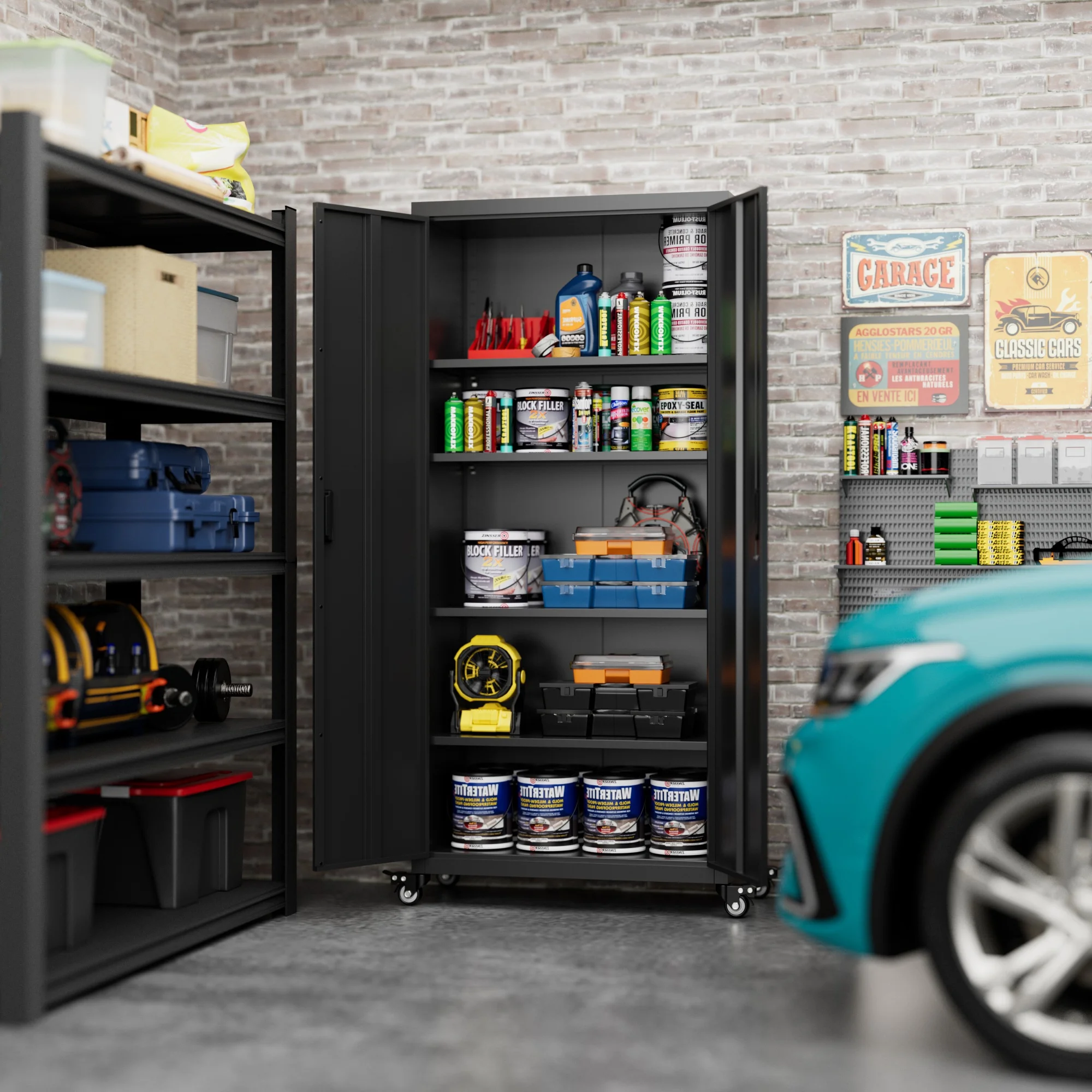 SUPEER 71" Metal Storage Cabinets with Wheels and Pegboards, Industrial Cabinet with 2 Drawers and 2 Adjustable Shelves,, Assembly Required - Image 87