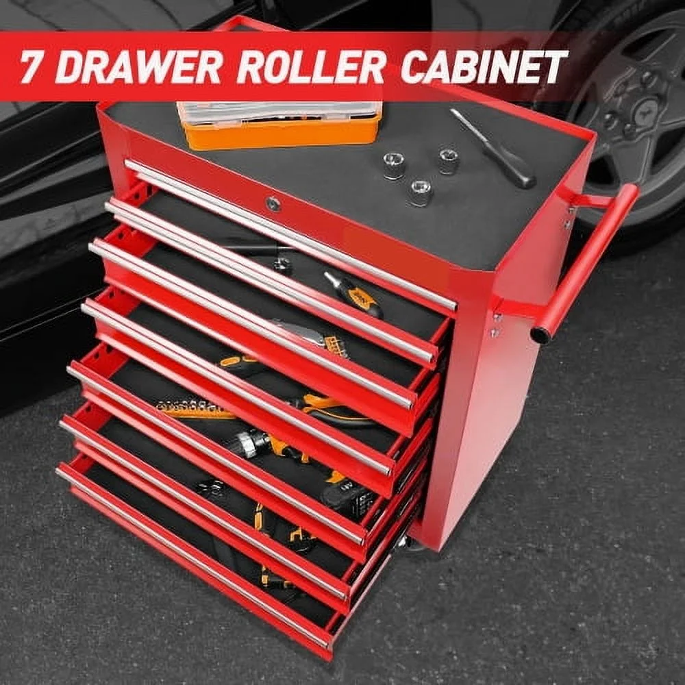 POVANLI 7-Drawer Rolling Tool Chest with Wheels Multifunctional Tool Chest Portable Tool Storage Cabinet with Locking System for Garage Workshop Warehouse Repair Shop - Image 2