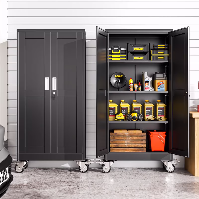 Erosoei 75"H Metal Garage Storage Cabinet with Wheels, Tool Storage Cabinet with 5 Adjustable Shelves - Image 11