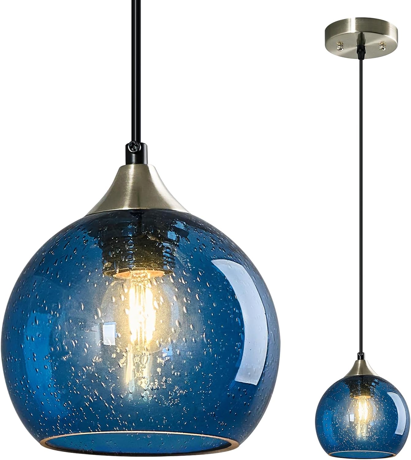 Amber Pendant Lights Kitchen Island 3 Pack, 5.9 in Seeded Glass Globe - Image 61