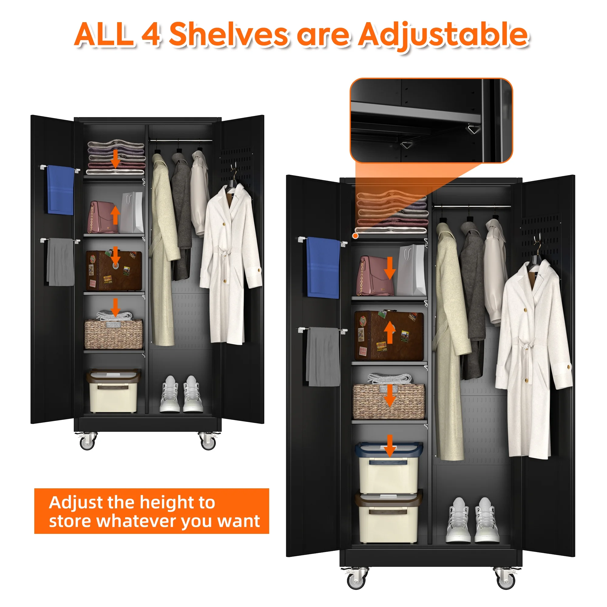 SUPEER 71" Metal Storage Cabinets with Wheels and Pegboards, Industrial Cabinet with 2 Drawers and 2 Adjustable Shelves,, Assembly Required - Image 19