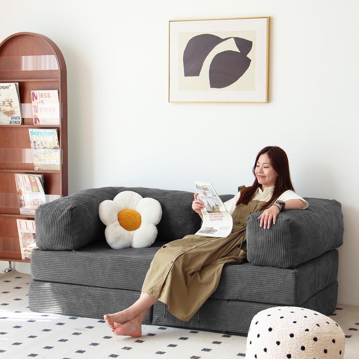 Free Combination Convertible Folding Sofa Bed, Armless Foam Floor Sofa, Sleeper Floor Couch for Living Room and Bedroom Sleeper Chair with Pillow Twin Size (Frost Grey) - Image 3
