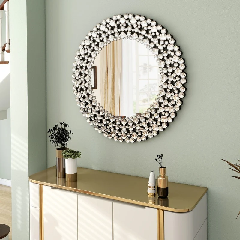 Modern Round Wall Mirror, Crystal Accent Decorative Mirror for Living Room, Bedroom and Entryway - Image 16