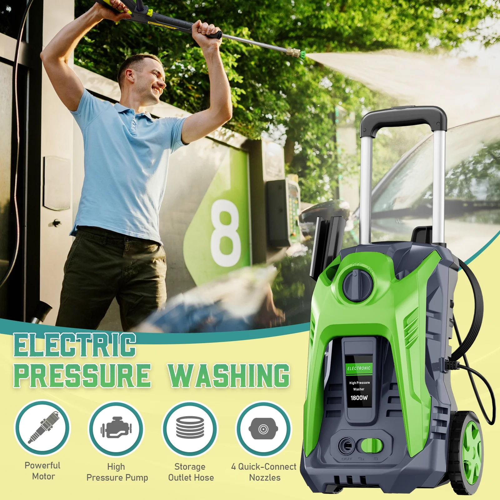 Pressure Washer Power Washer 4800PSIMAX with 4 Connect Nozzles and Foam Bottle, Car Cleaning Machine for Patio Driveway Home Outdoor - Image 5