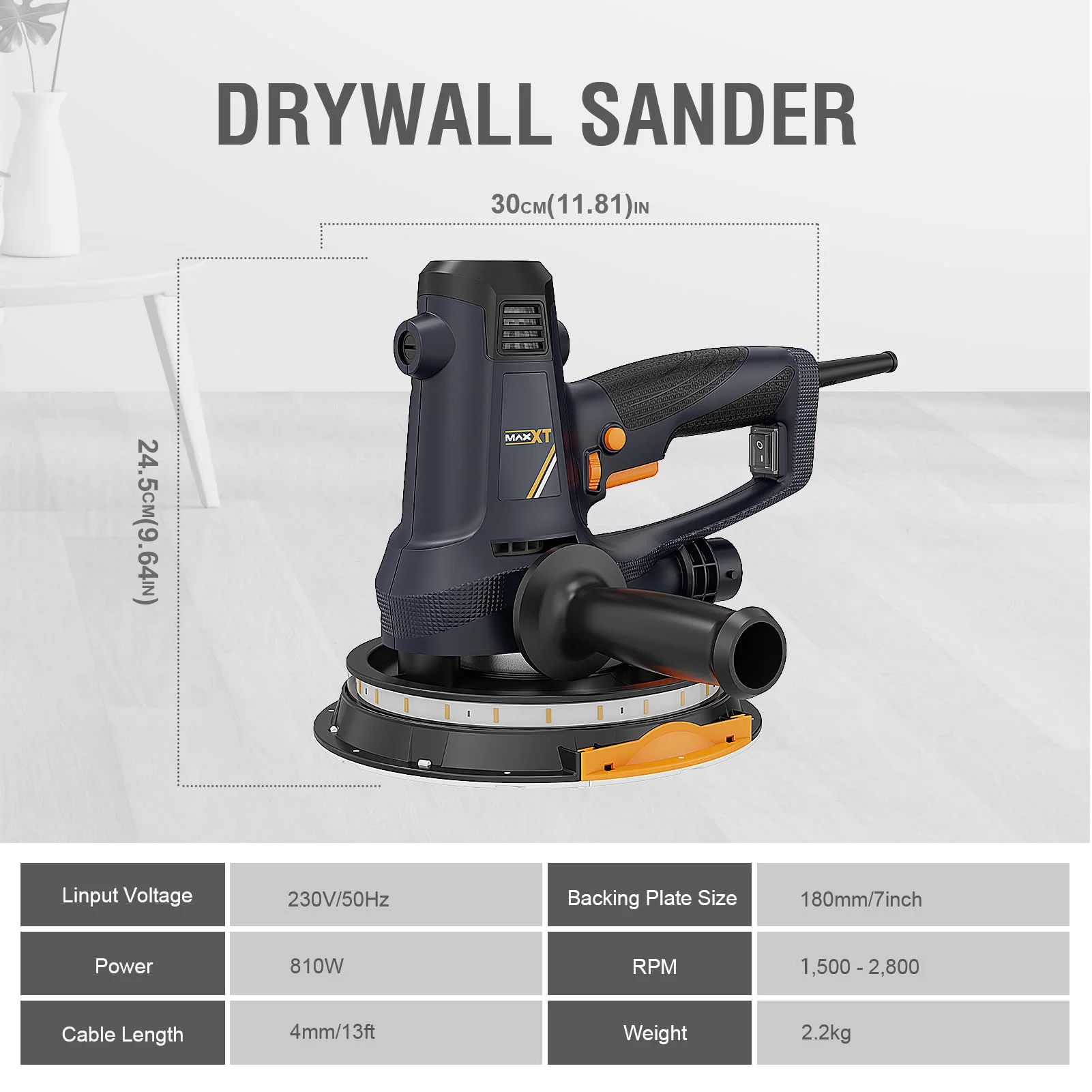 Handheld Drywall Sander 810W, Electric Sander for Walls,Rough and fine Sanding, 1500-2800RPM Variable Speed, Upgraded Pad, Adjustable Suction, Self-Dust-Extraction (120, Volts)[Unable to ship on weeke - Image 5