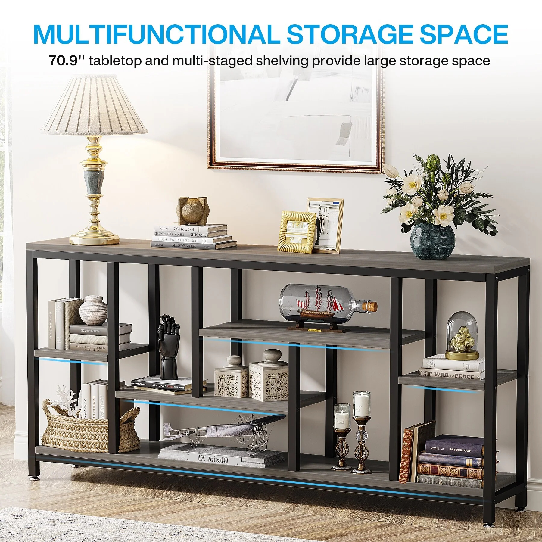 70.9 Inch Console Sofa Table with Storage, 3-Tier Entryway Table for Hallway - Image 27
