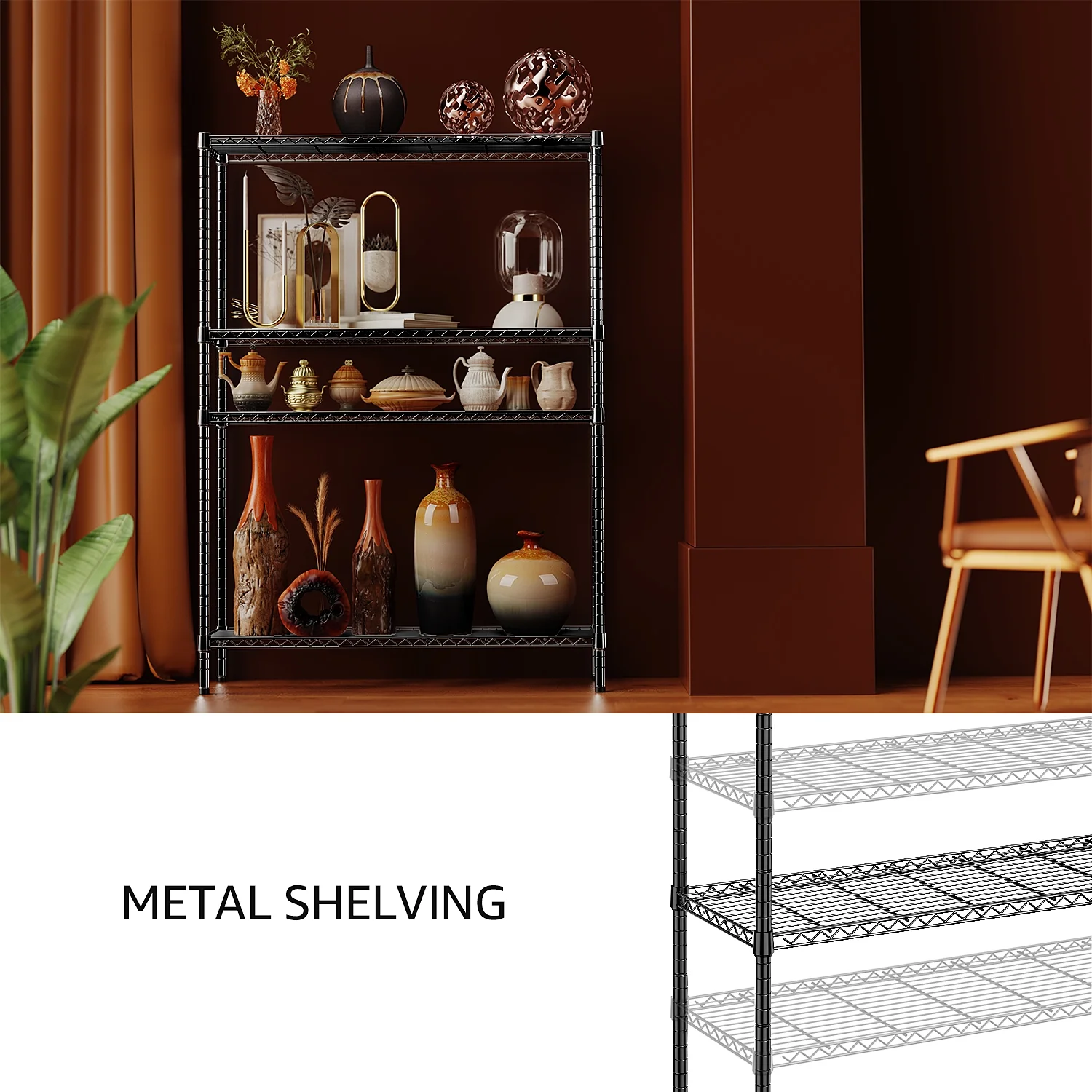M MZG 4 - Tiers Metal Dimensions: 45.8"W x 15.8"D x 59.4"H Storage Rack Shelving Unit - Image 9