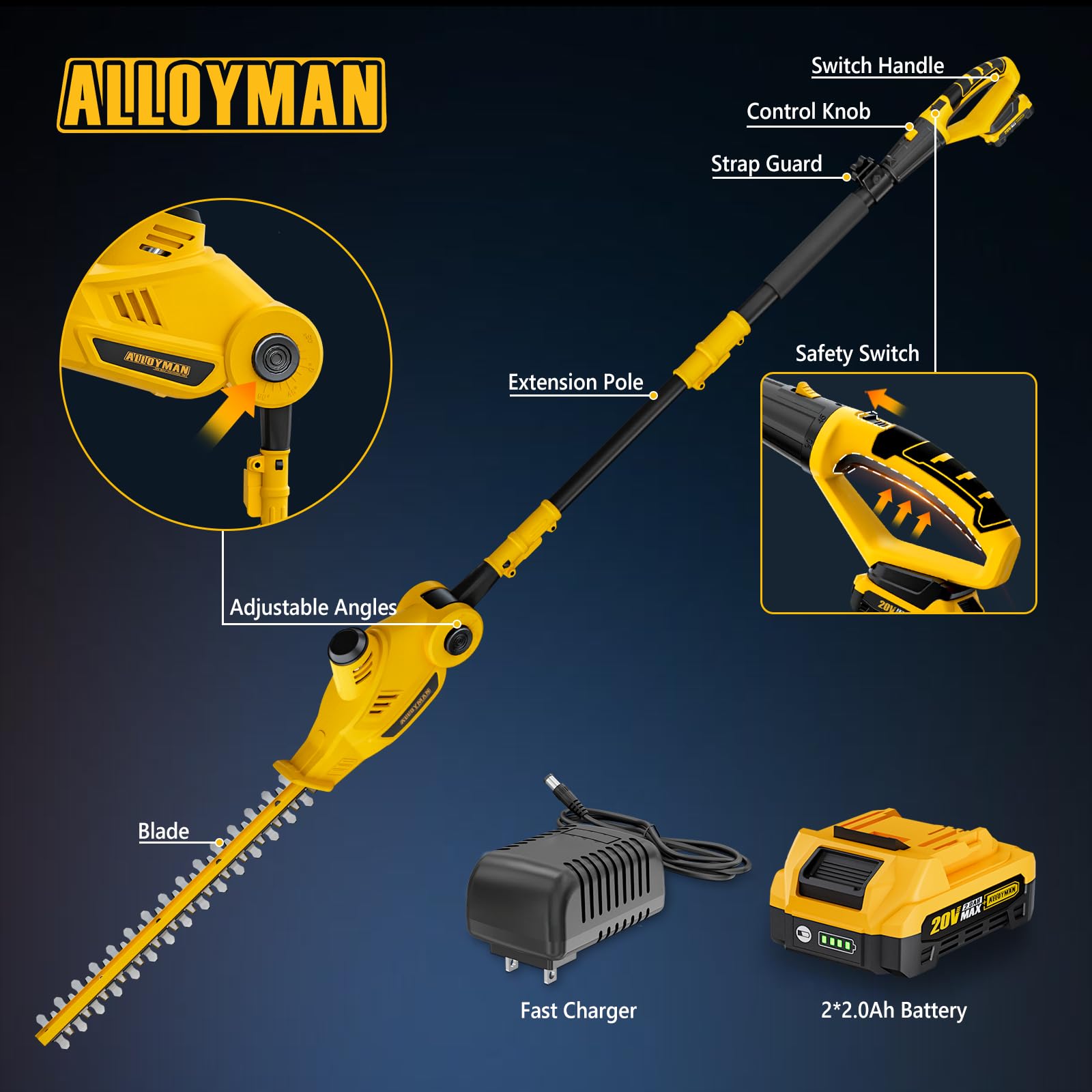 20V MAX Cordless Pole Hedge Trimmer, 2 x 2.0Ah Batteries and Charger Included - Image 8