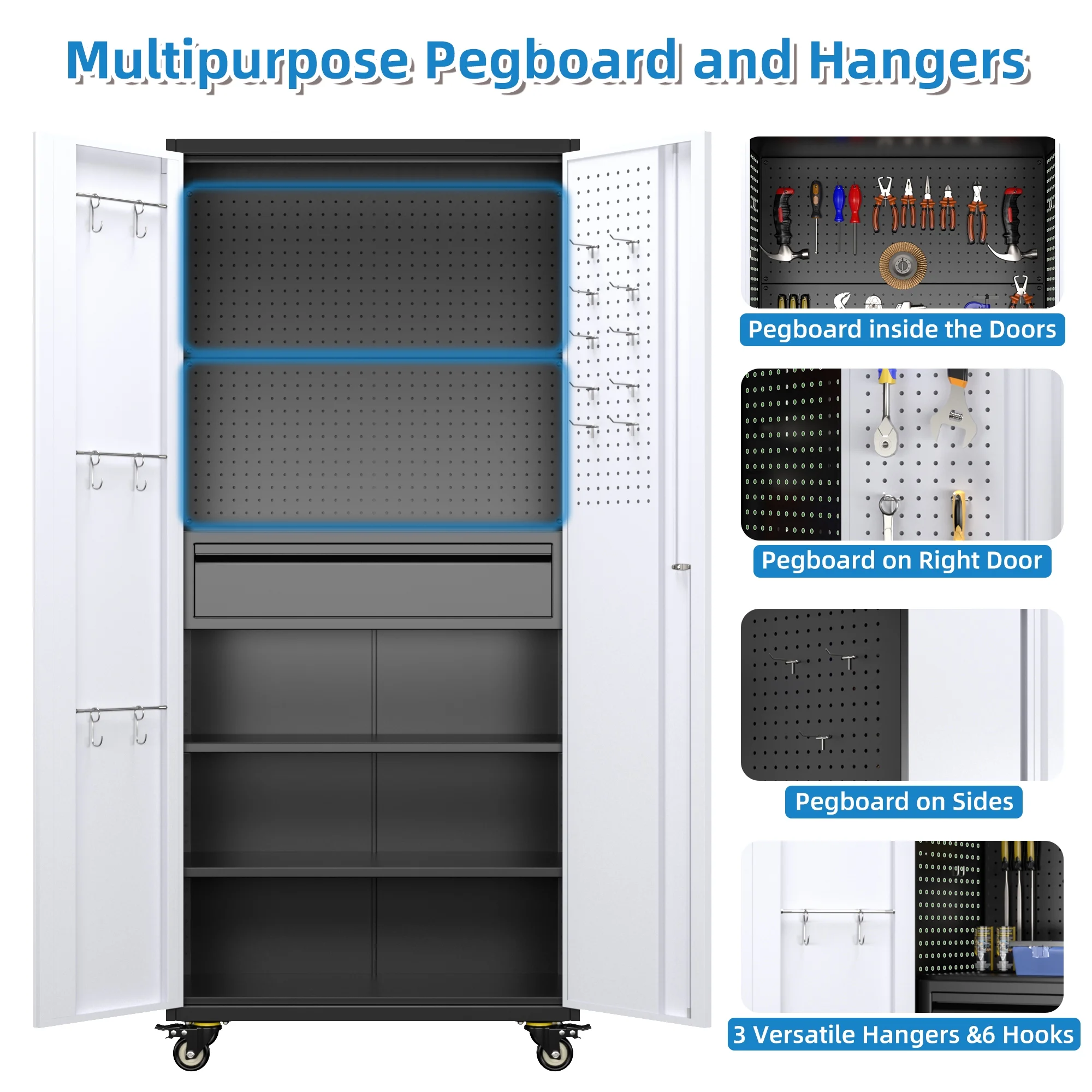 SUPEER 71" Metal Storage Cabinets with Wheels and Pegboards, Industrial Cabinet with 2 Drawers and 2 Adjustable Shelves,, Assembly Required - Image 40