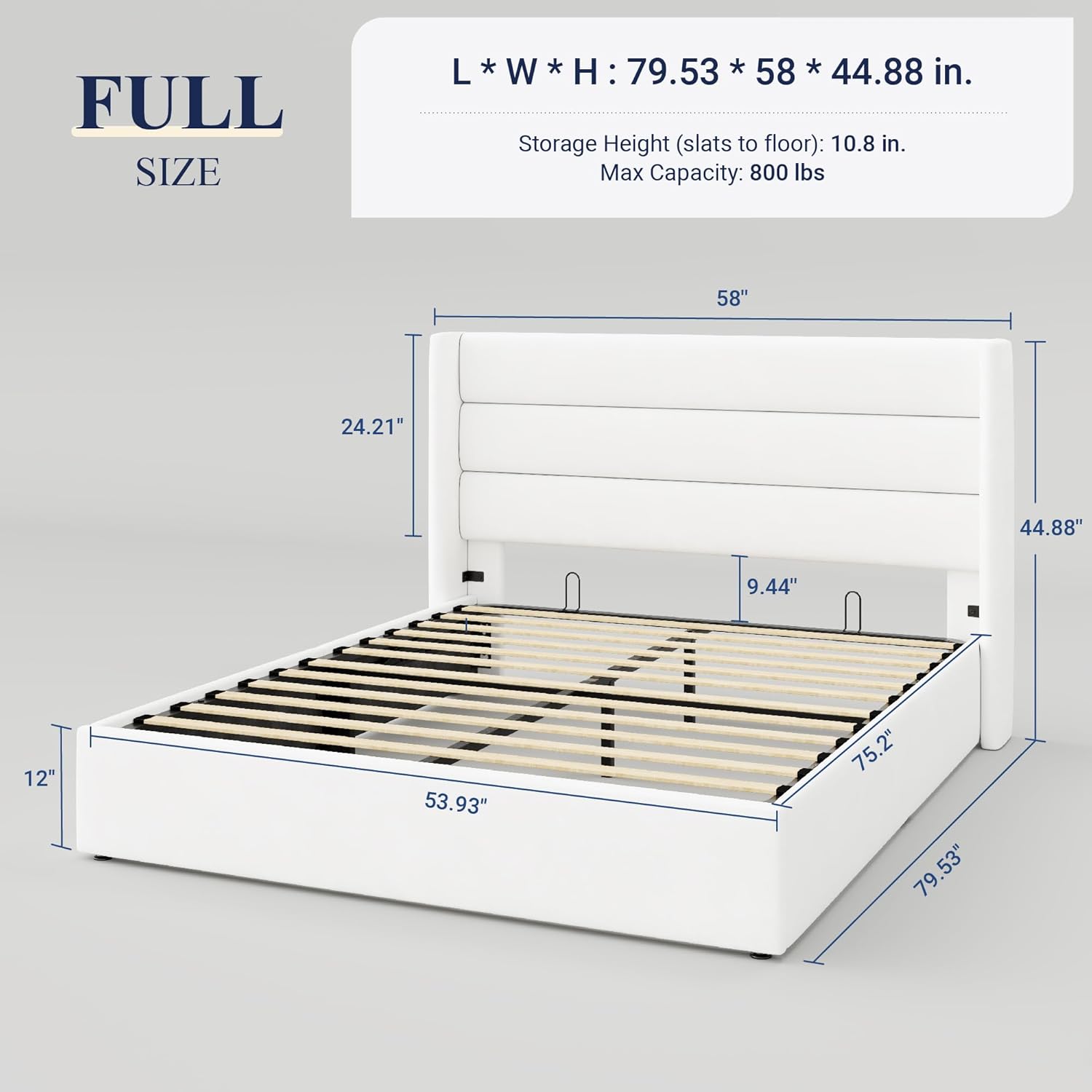 Queen Size Lift Up Storage Bed with Wingback Headboard, Upholstered Platform Bed Frame with Hidden Storage - Image 194