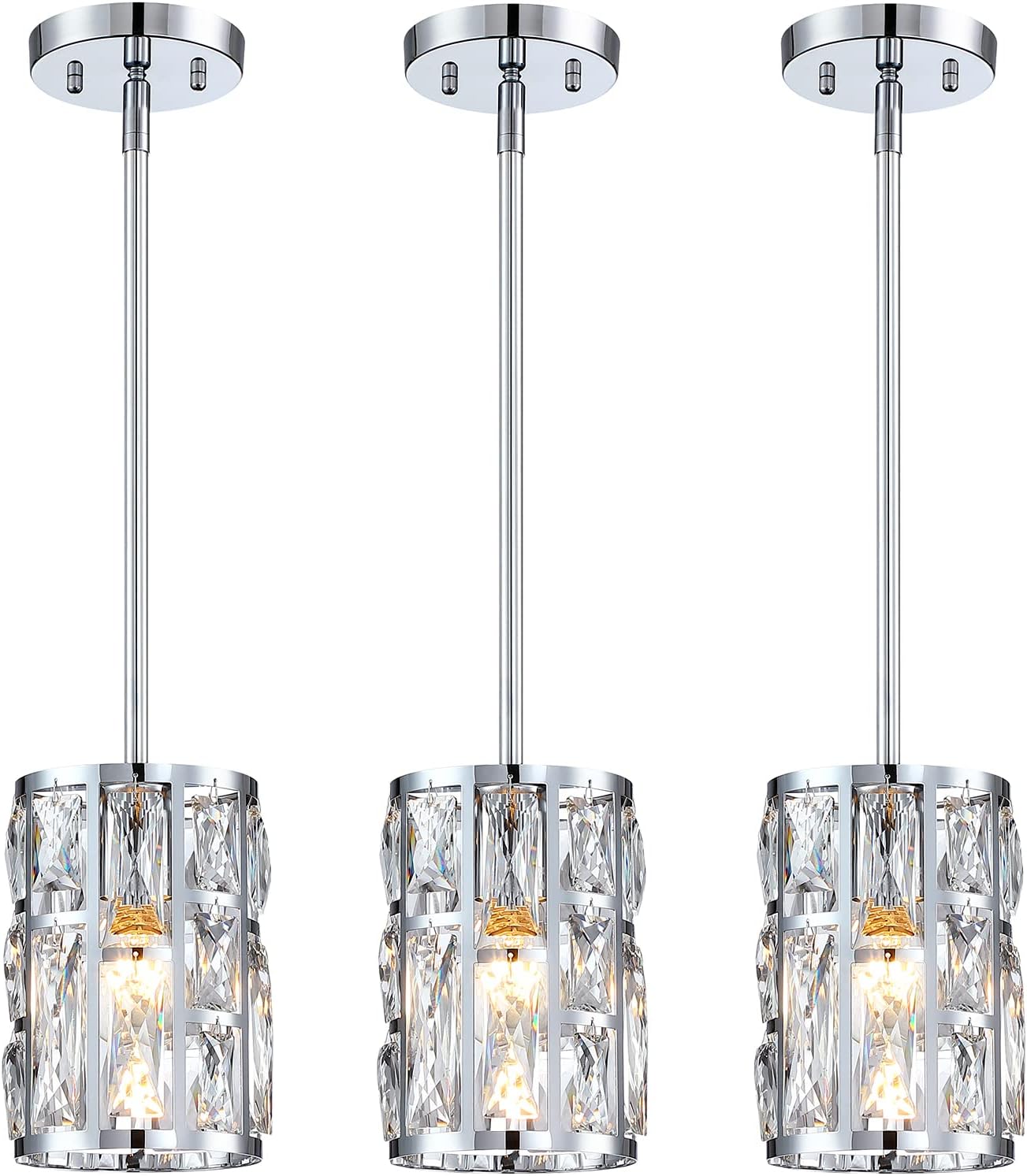 Modern Crystal Pendant Light Fixture 3-Pack, Matte Black Finish Hanging Lighting, Crystal Chandelier for Living Room, Kitchen, Hallway - Image 16