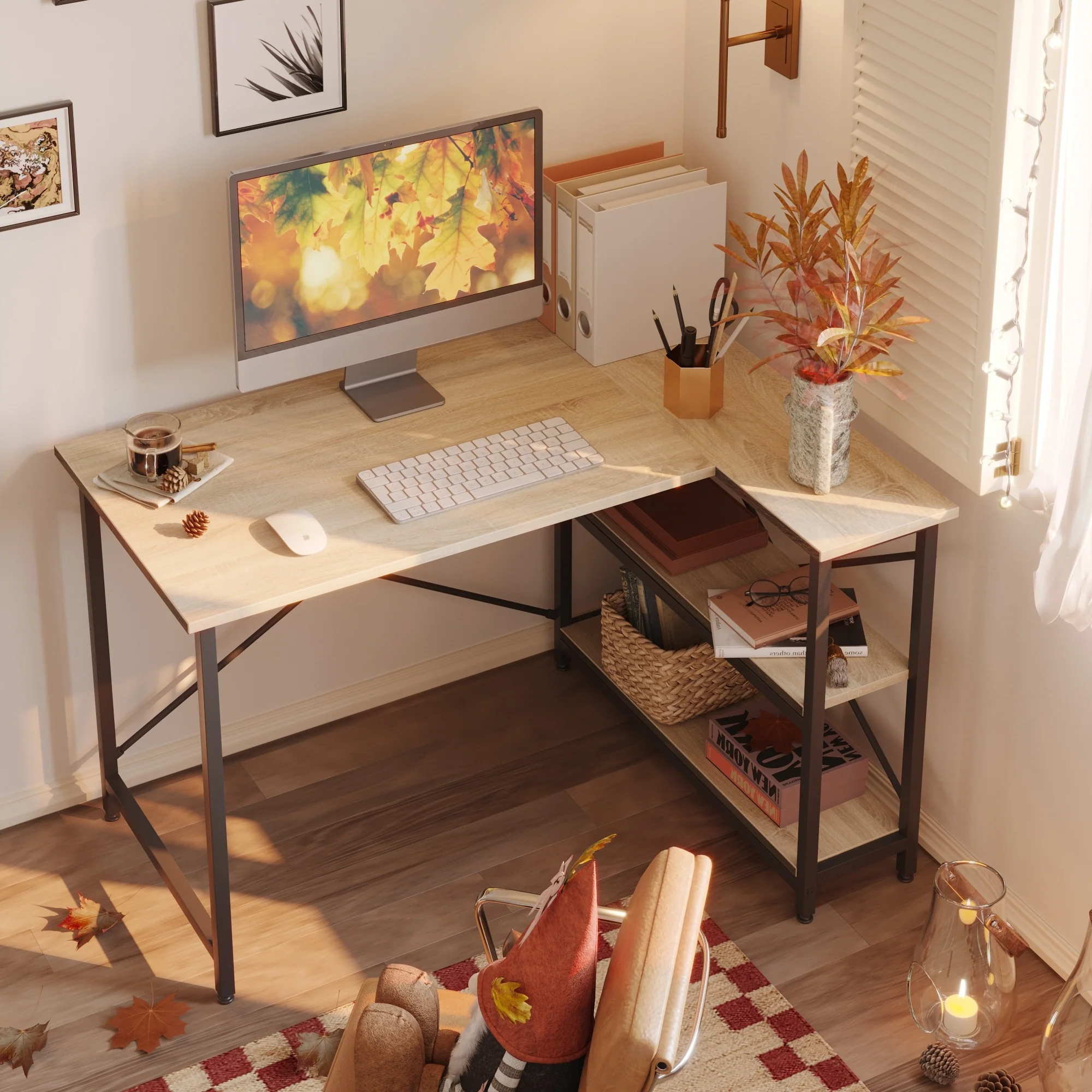 Small L Shaped Computer Desk with Storage Shelves, Compact Corner Workstation for Home Office and Study - Image 18