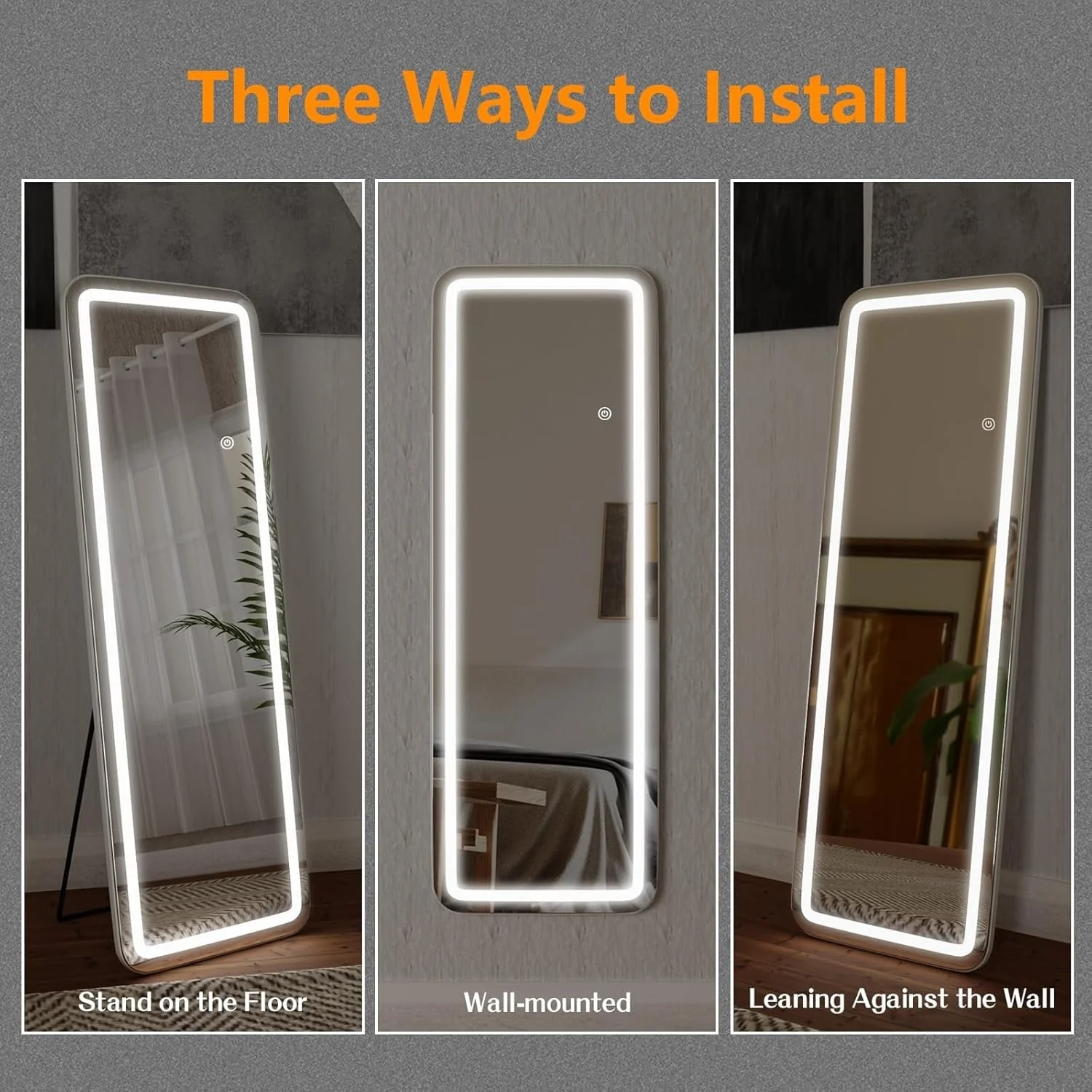 64 x 21 Inch Full Length LED Floor Mirror with Stand, Full Body Wall Mounted Mirror - Image 12