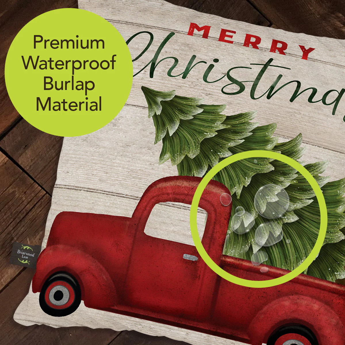 Merry Christmas Pickup Truck Decorative Pillow Rustic Indoor Outdoor 17" x 17" - Image 3