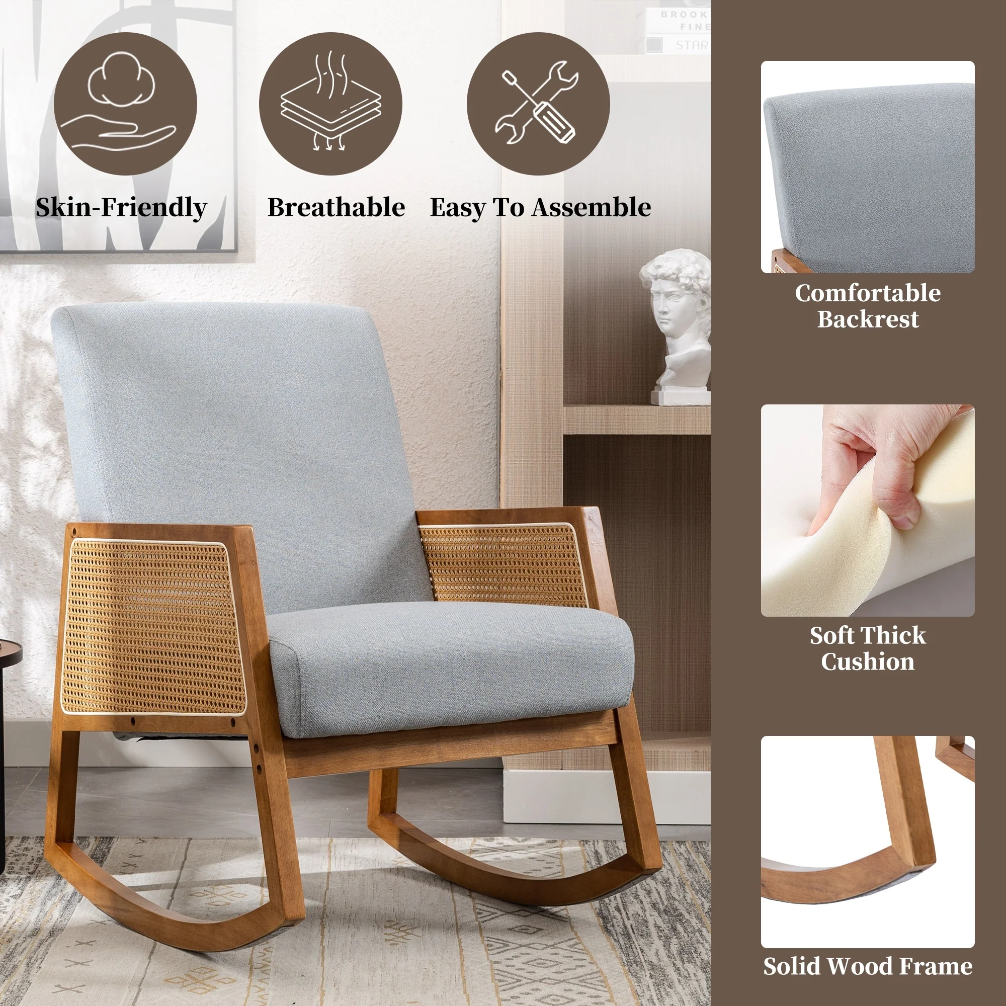 Upholstered Tall Back Rocking Chair, Smooth Gliding Accent Armchair for Comfortable Living Room Seating - Image 35