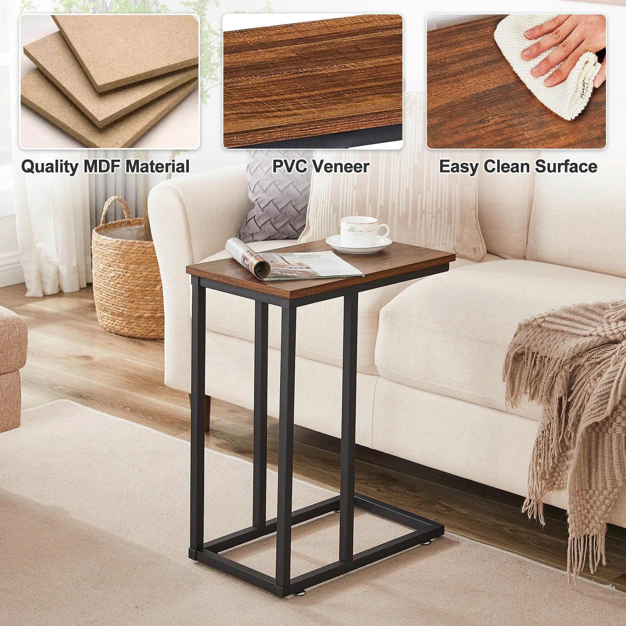 Set of 2 C-Shaped Sofa Side Tables, Small End Tables for Living Room, Bedside and TV Tray - Image 9