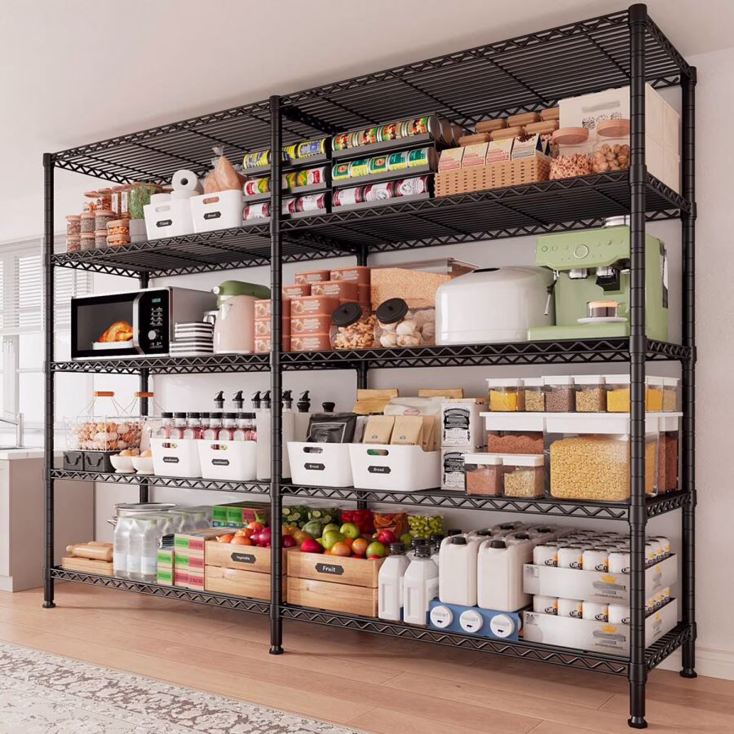NTGFU 1500 LBS Storage Shelves, 61.7"W Wire Shelving Unit, 5 Tier Metal Shelving for Storage, Rack Shelves for Storage, Heavy Duty Garage Shelf, Pantry Shelves, Kitchen Shelving