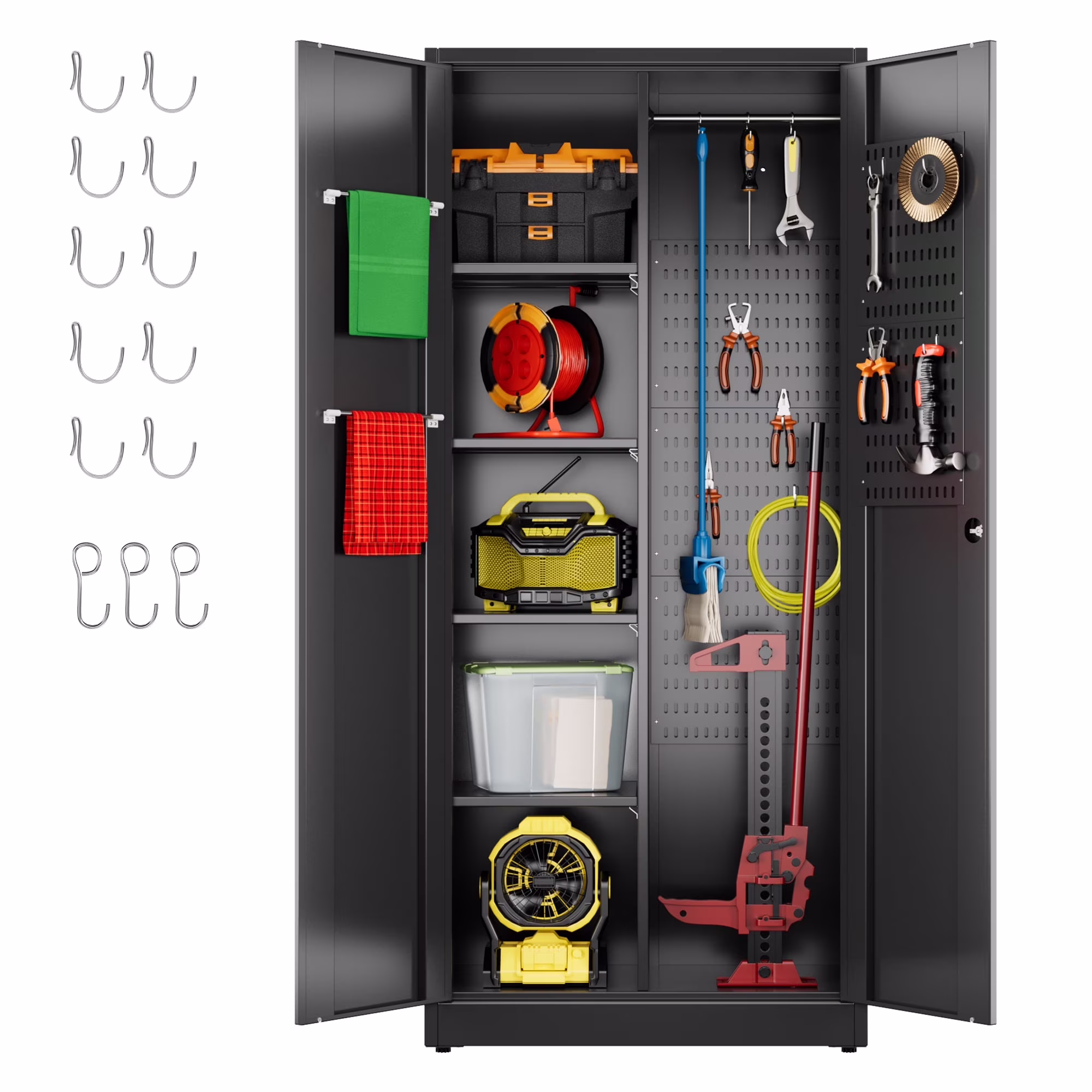 GAEANET 2 Door Metal Storage Cabinet with 5 Adjustable Shelves &Pegboard, 71" H-32" W-16" D Locking Steel Garage Cabinet, for Garage,Office,Home,Gym,School, File Cabinet,Assembly Required, Black - Image 9