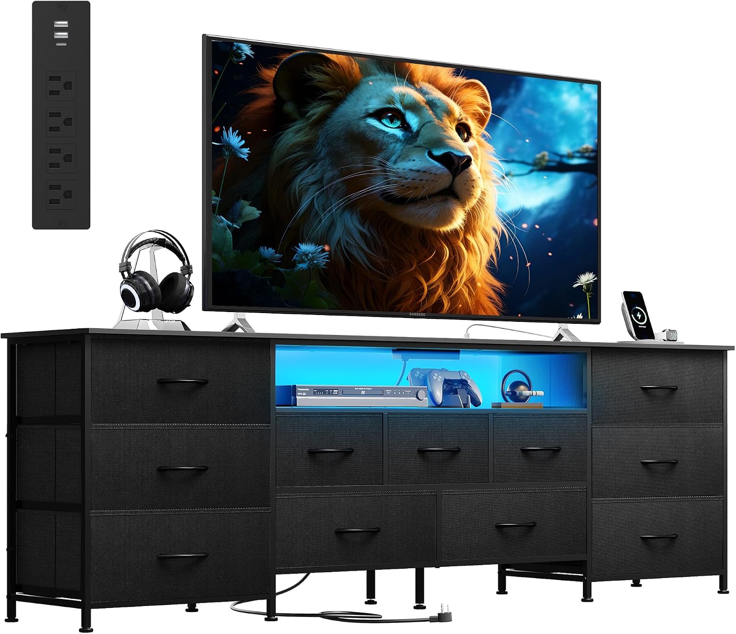 LED Dresser TV Stand for 65 Inch TV, 8 Drawers, Black - Image 5