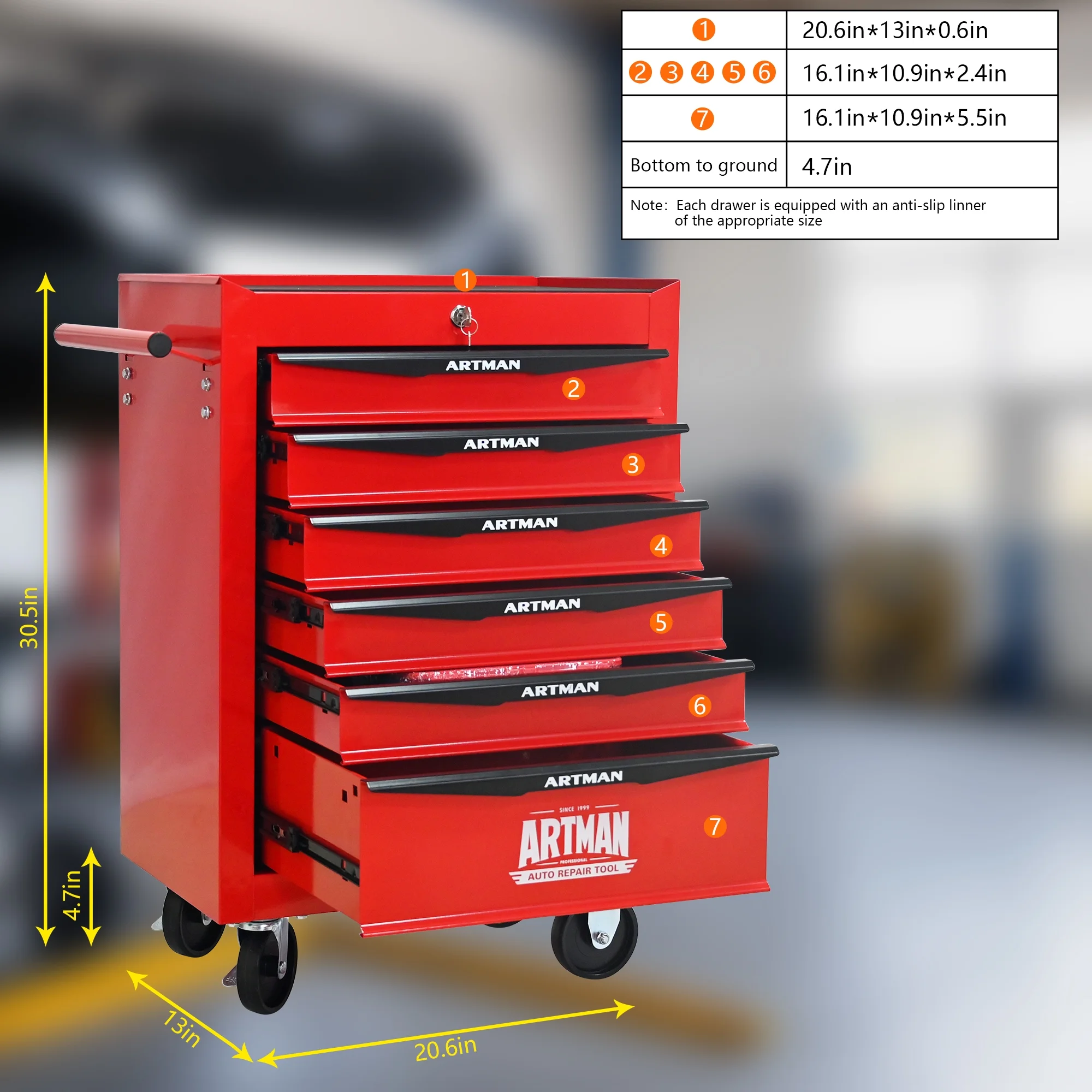 NIGSQJB 30.5"H Rolling Tool Chest Cart with 6 Drawers, 7 Small Tool Boxes Organizers, Lockable Tool Cabinet Storage with Wheels for Garage, Warehouse,Workshop, Repair Shop, DIY, Red - Image 7