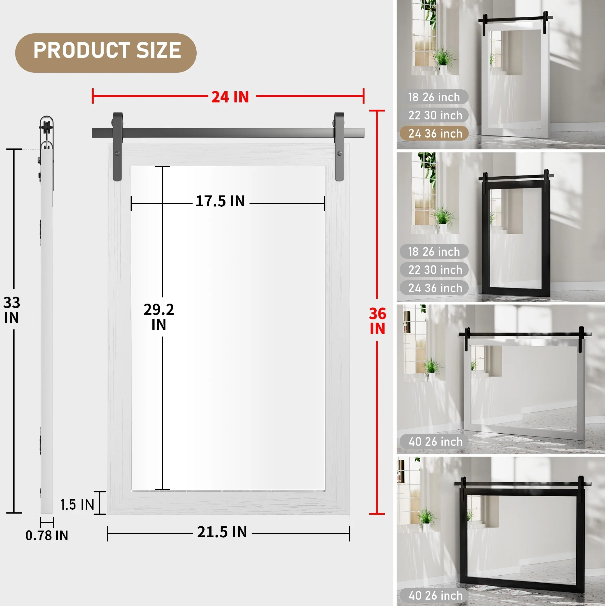 Modern Rectangular Wall Mirror with Wood Frame, Bathroom and Barn Door Mirror, Multiple Sizes - Image 24