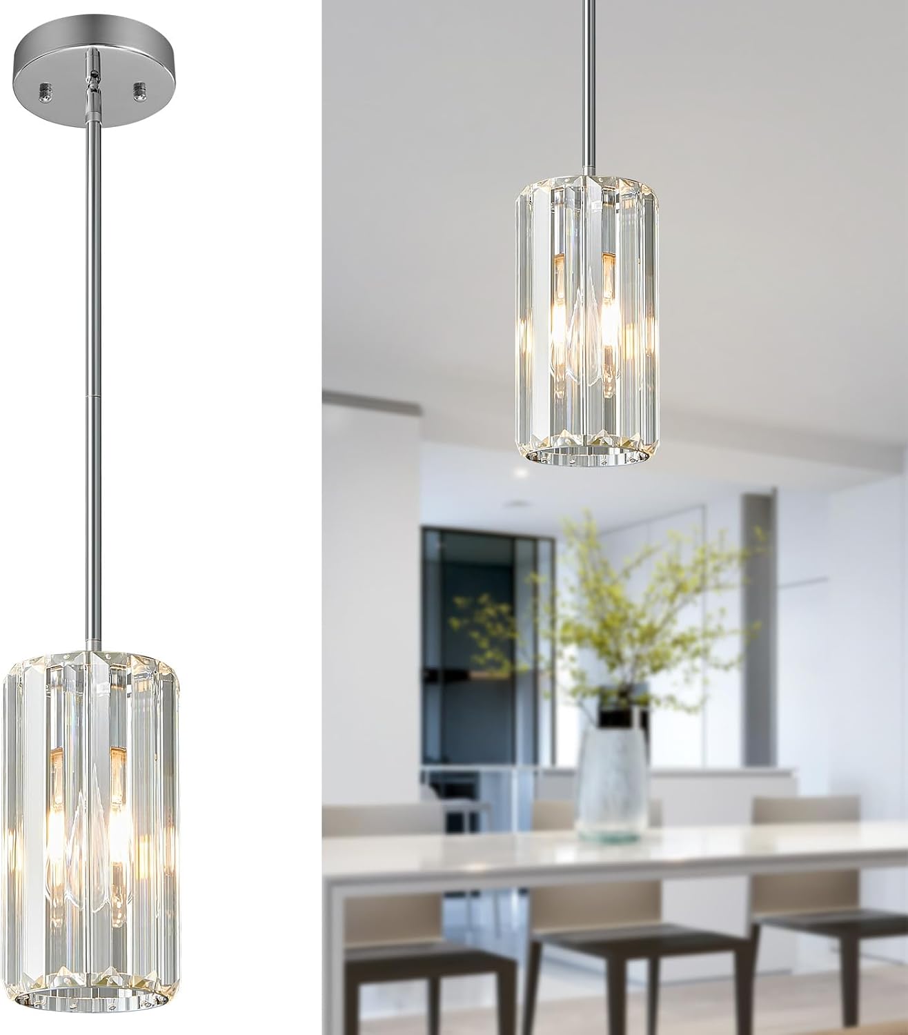 Chrome Pendant Lighting, Modern Pendant Light, Mini Crystal Chandeliers, Adjustable Pendant Light Fixture for Kitchen Island, Dining Room, Corridor & Bedroom (Chrome, 3-Pack) - Image 22